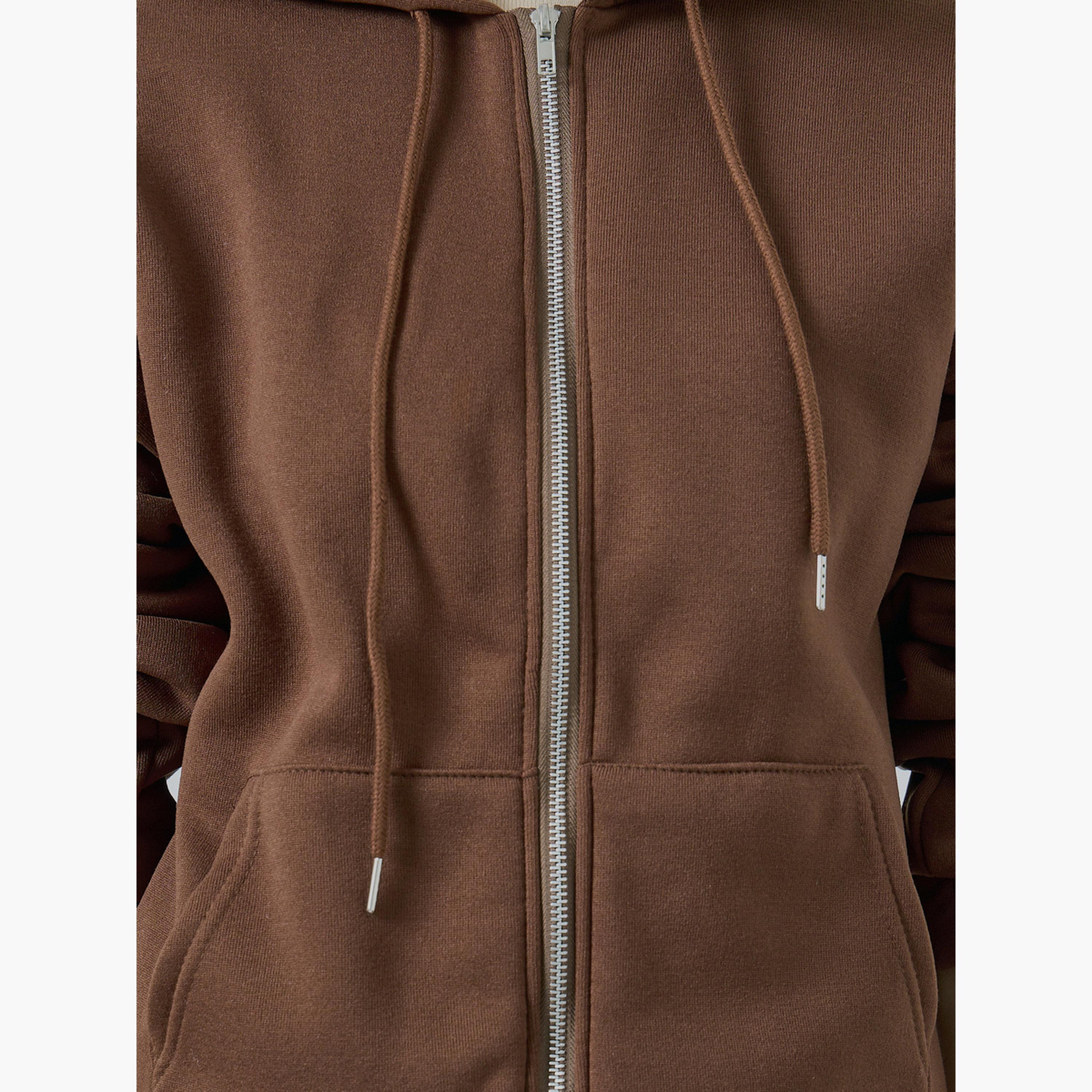 ستايلي - هودي بني سادة بسحاب للنساء -women-clothing-hoodiesandsweatshirts-hoodies-image-5