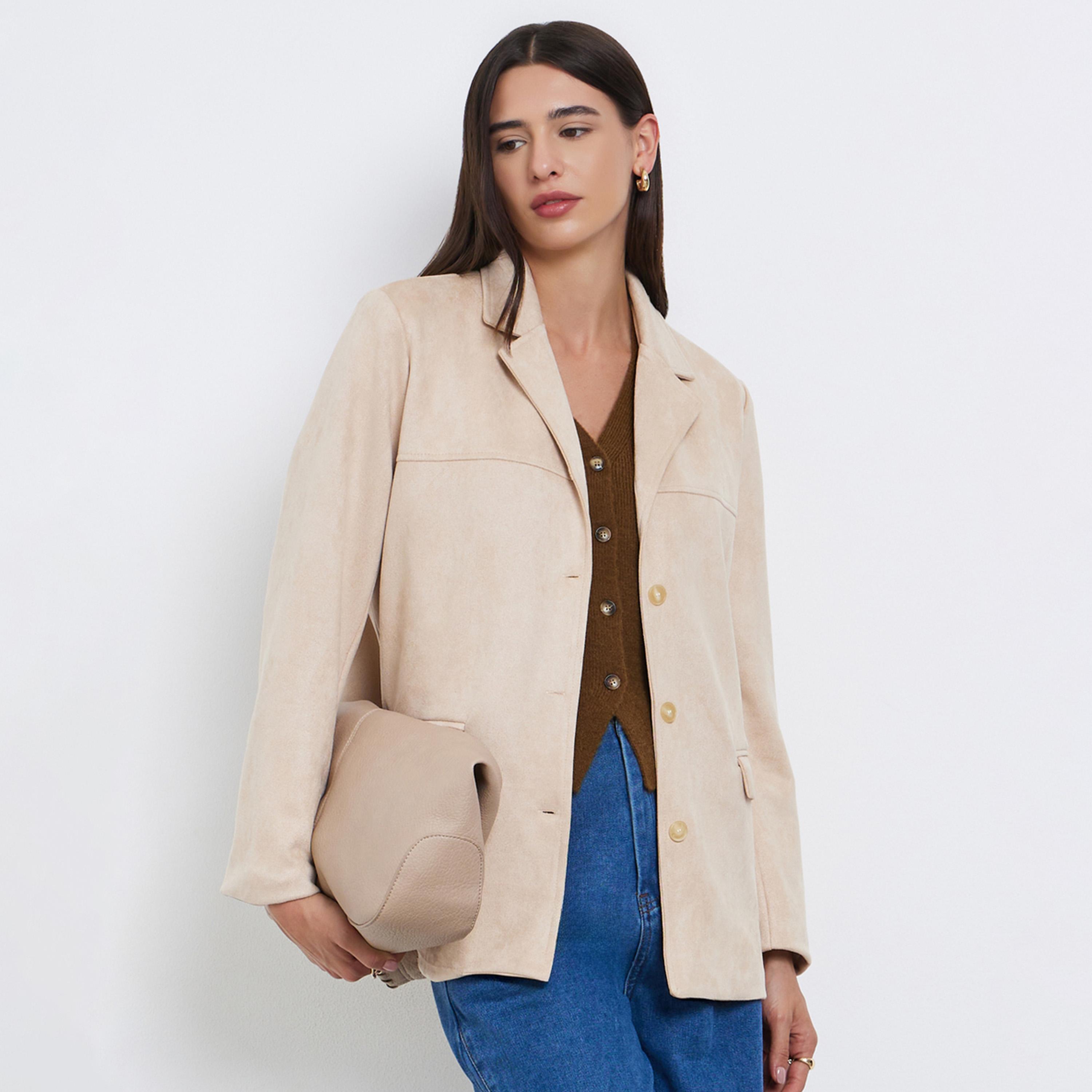 ستايلي - معطف من جلد الغزال الكاكي بأزرار أمامية-women-clothing-coatsandjackets-coats-image-1