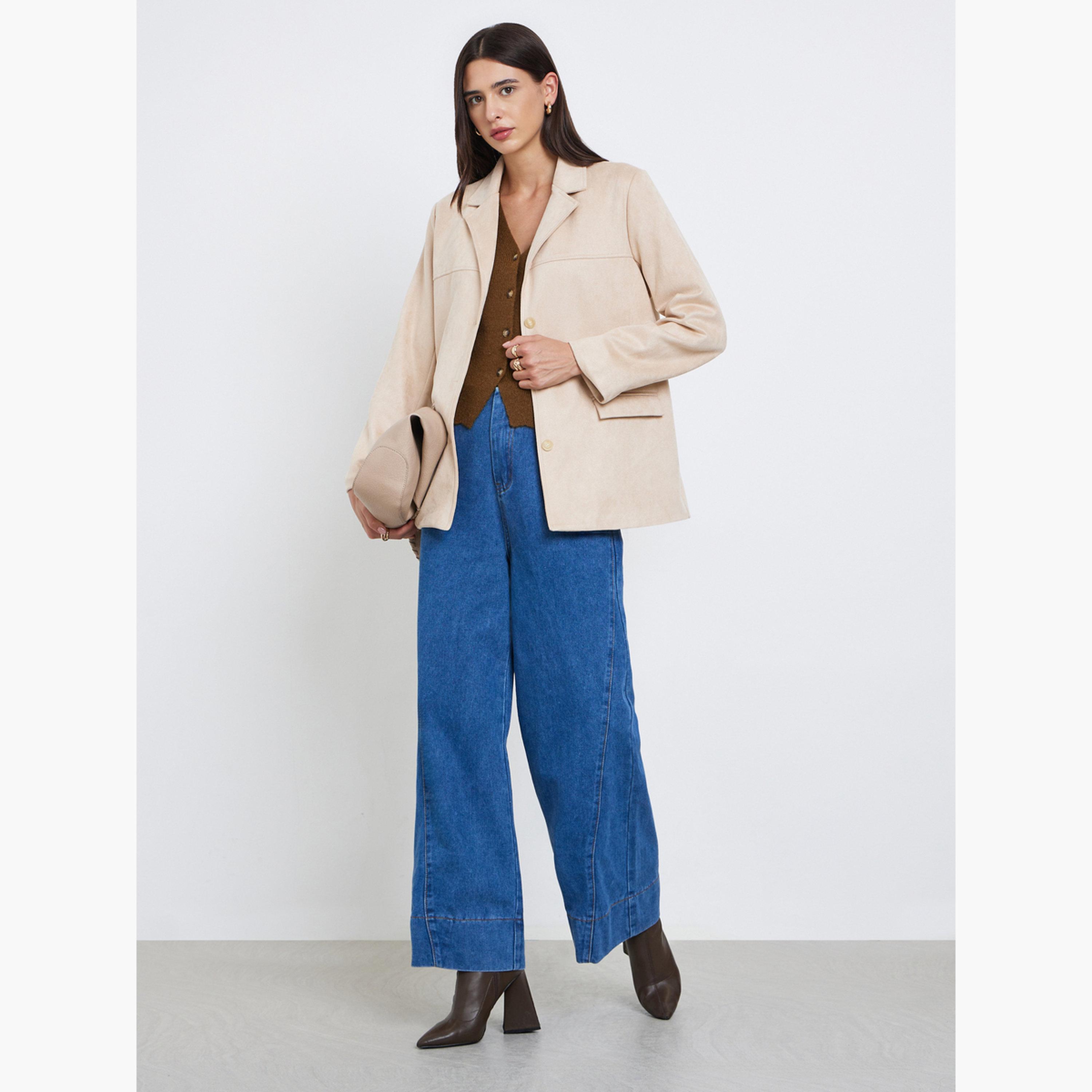 ستايلي - معطف من جلد الغزال الكاكي بأزرار أمامية-women-clothing-coatsandjackets-coats-image-2