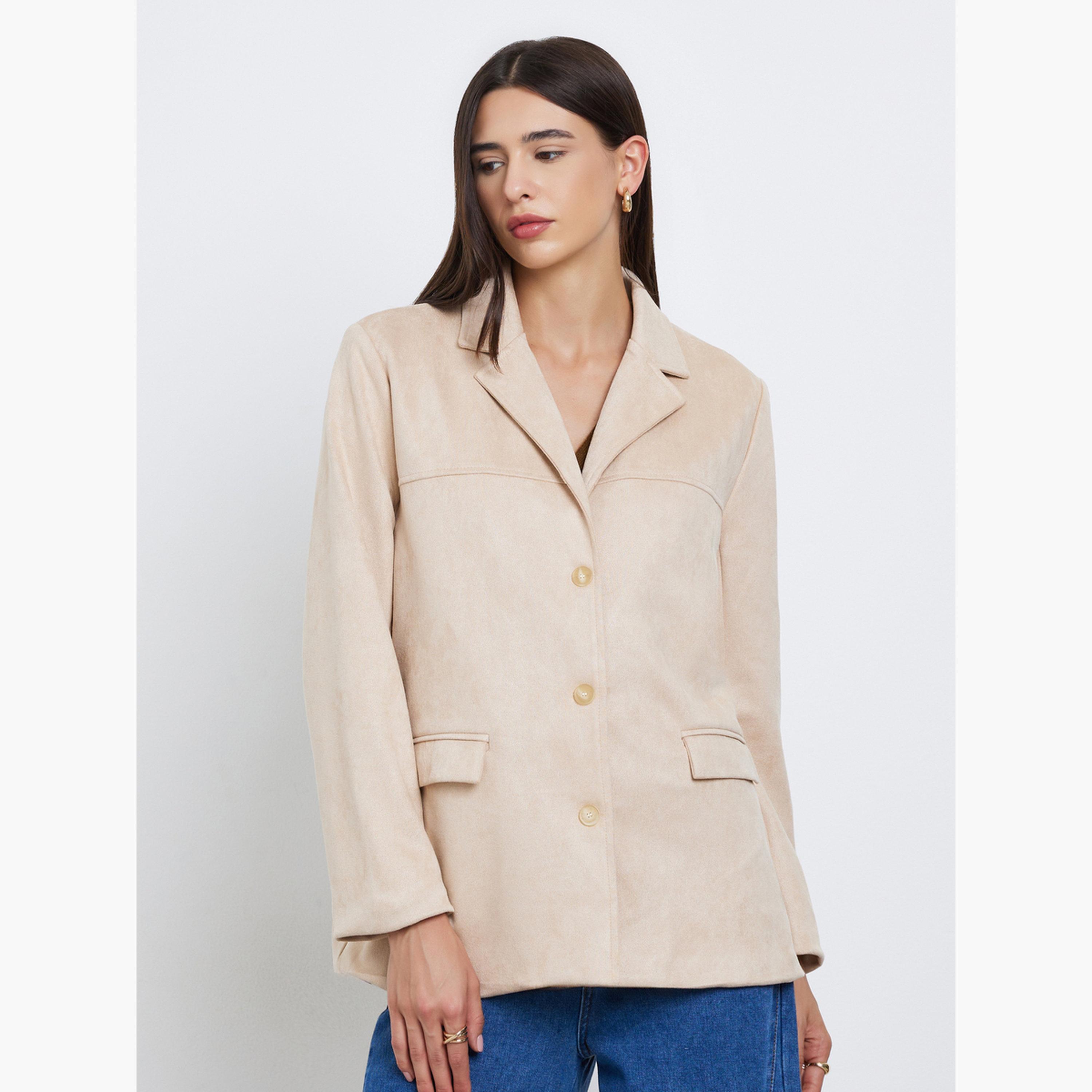 ستايلي - معطف من جلد الغزال الكاكي بأزرار أمامية-women-clothing-coatsandjackets-coats-image-3