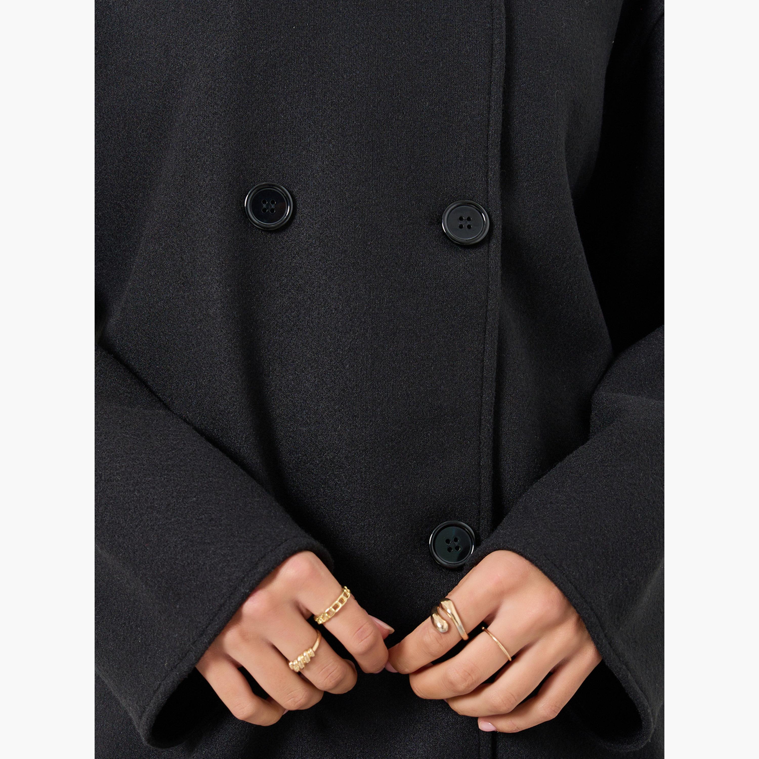 Styli Women Black Solid Stand Collar Drop Shoulder Coat-women-clothing-coatsandjackets-coats-image-3