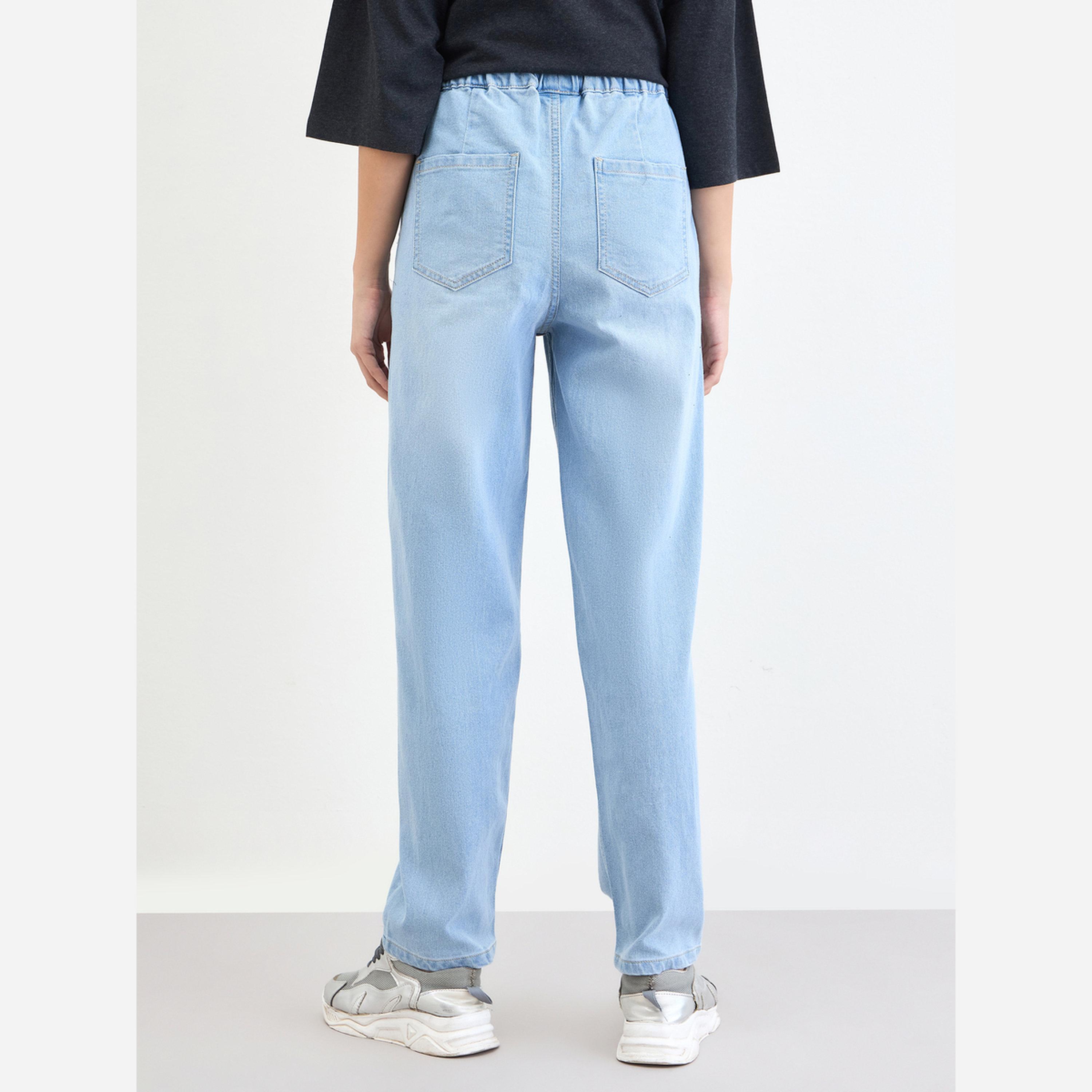 ستايلي - بنطال جينز نسائي لون أزرق فاتح قصة مريحة وخصر مرتفع-women-clothing-bottoms-jeans-image-4