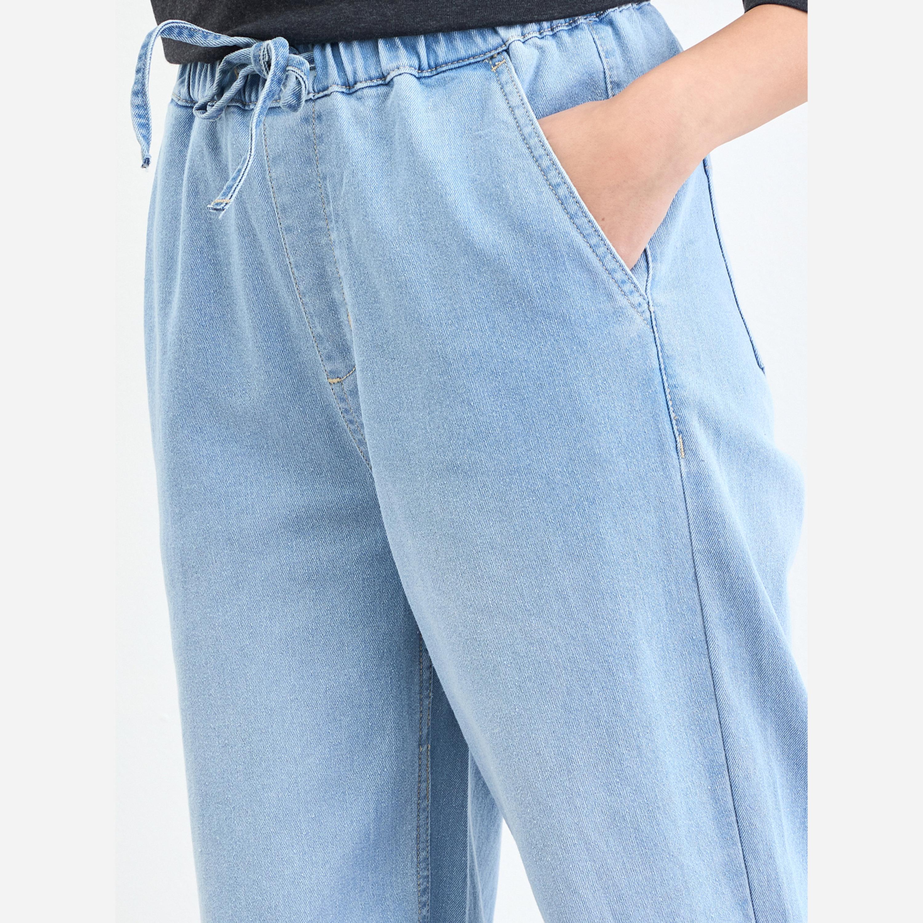 ستايلي - بنطال جينز نسائي لون أزرق فاتح قصة مريحة وخصر مرتفع-women-clothing-bottoms-jeans-image-5