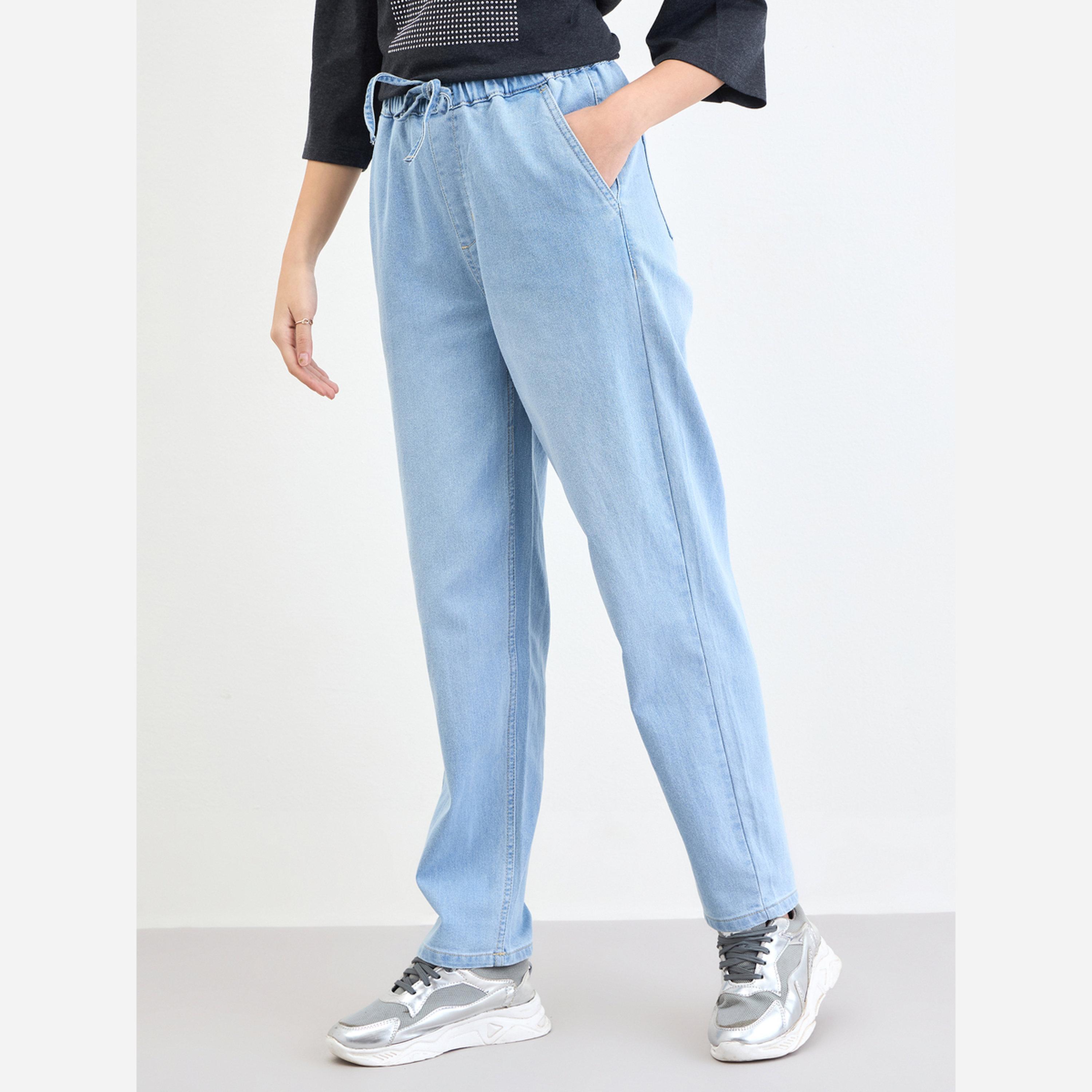 ستايلي - بنطال جينز نسائي لون أزرق فاتح قصة مريحة وخصر مرتفع-women-clothing-bottoms-jeans-image-6