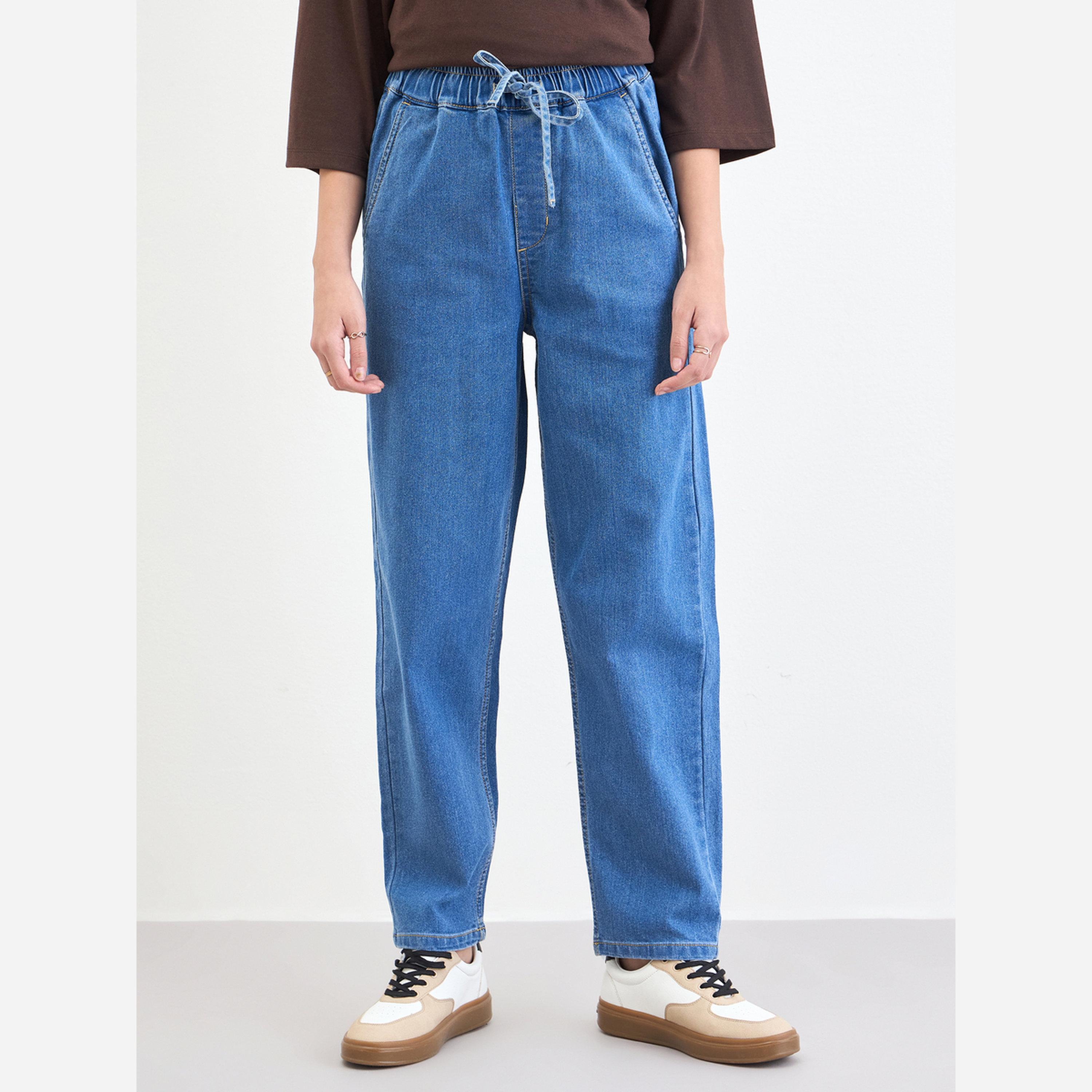 ستايلي - بنطال جينز نسائي لون أزرق عالي الخصر-women-clothing-bottoms-jeans-image-1