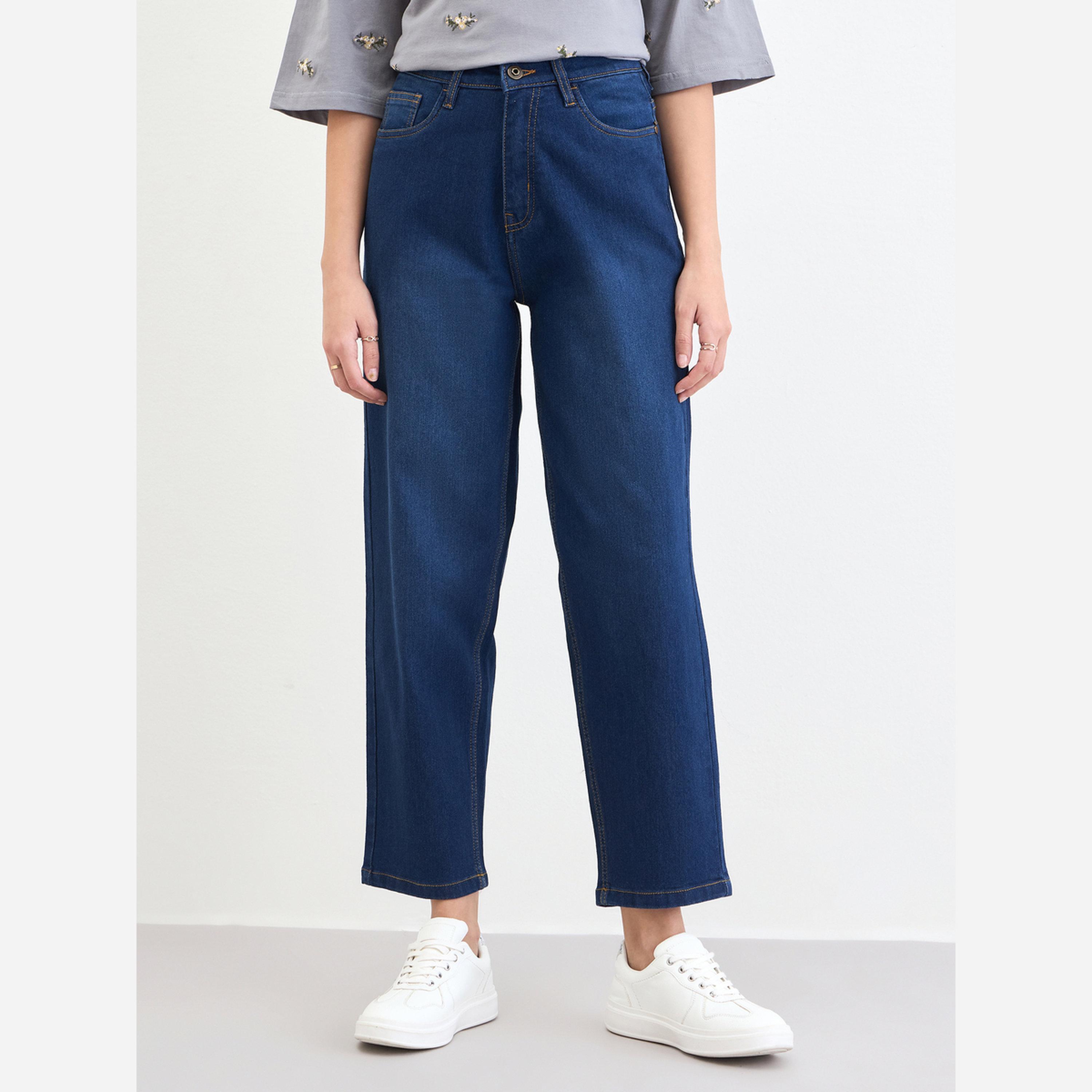 Styli Women Dark Blue High Rise Relaxed Fit Jeans-women-clothing-bottoms-jeans-image-1