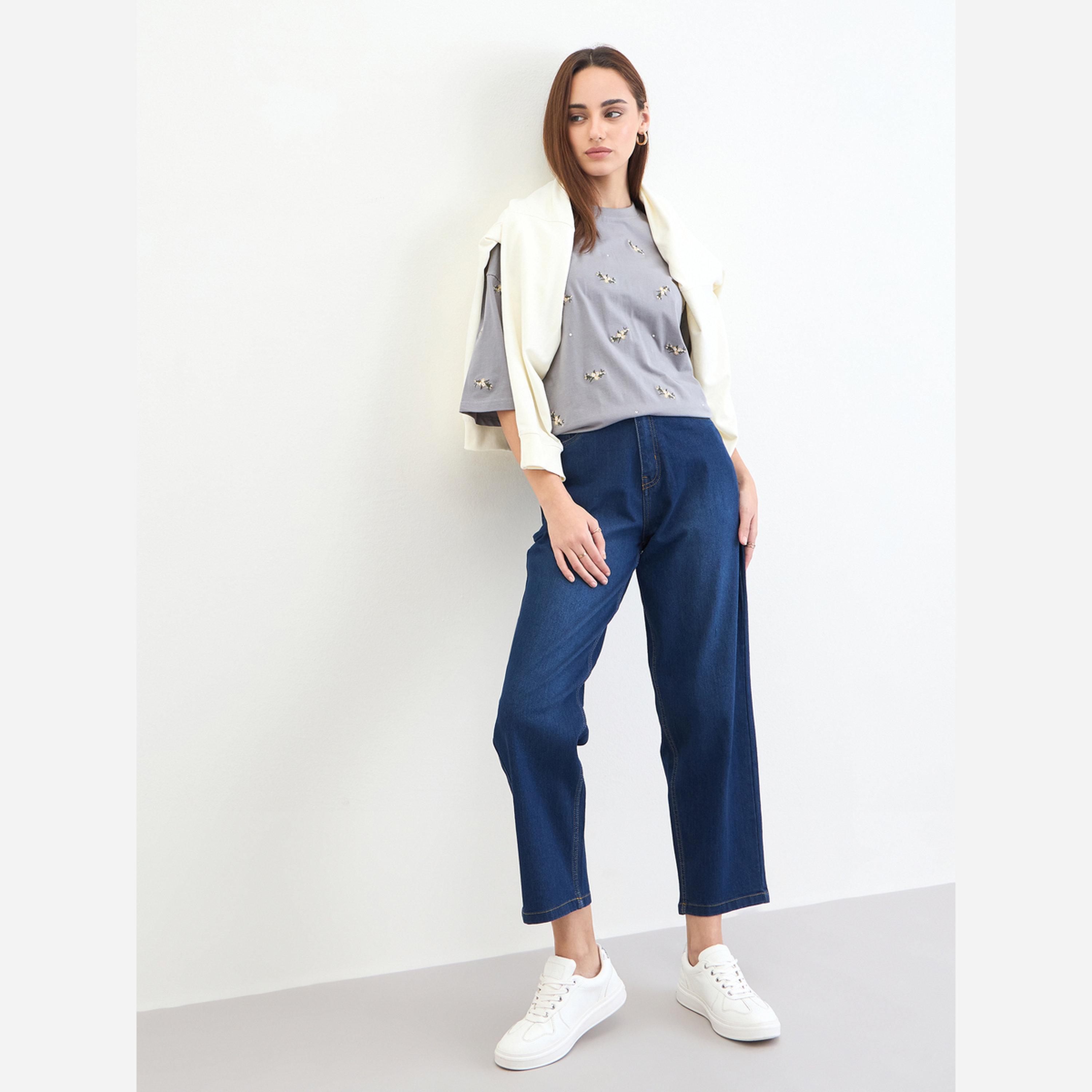 Styli Women Dark Blue High Rise Relaxed Fit Jeans-women-clothing-bottoms-jeans-image-3