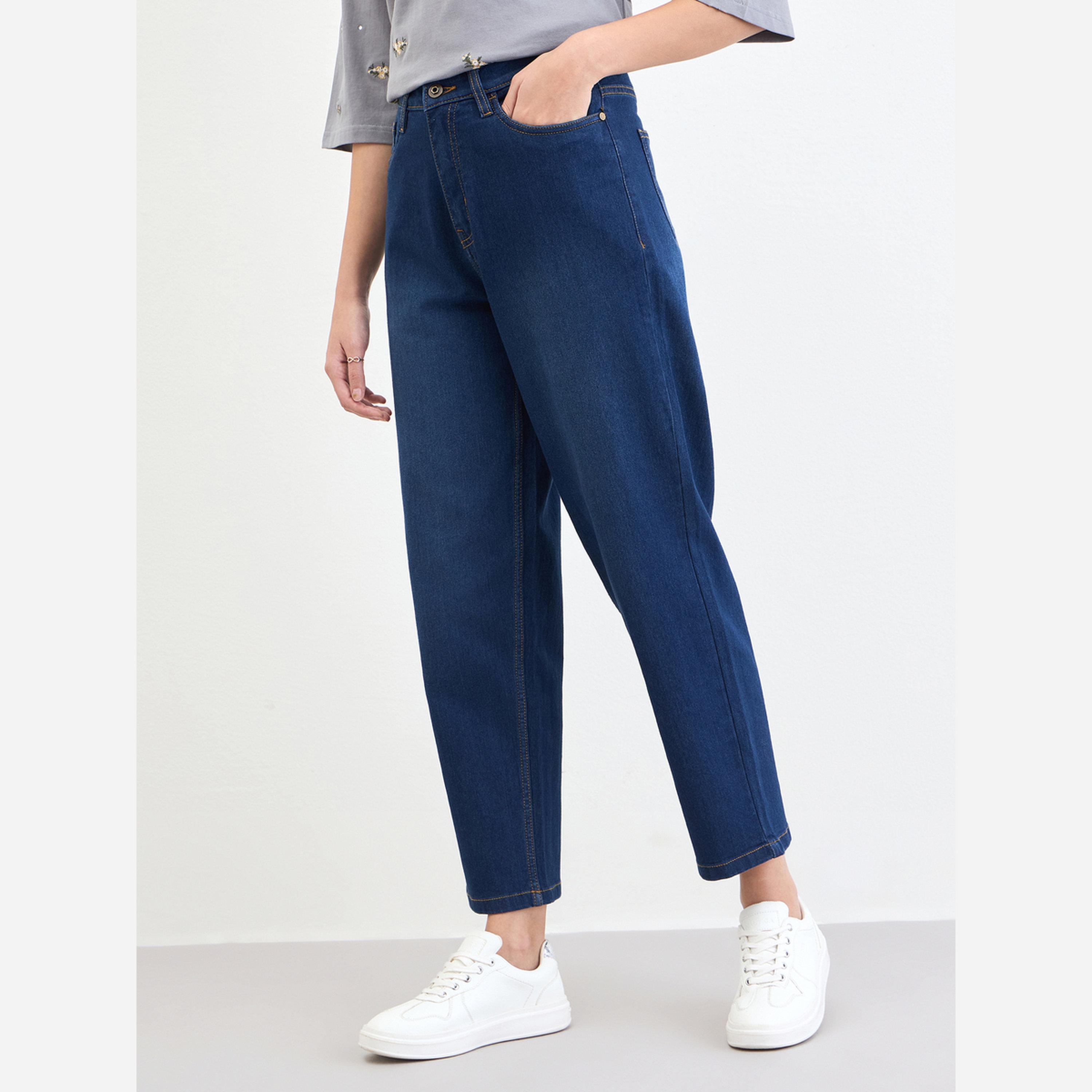 Styli Women Dark Blue High Rise Relaxed Fit Jeans-women-clothing-bottoms-jeans-image-5