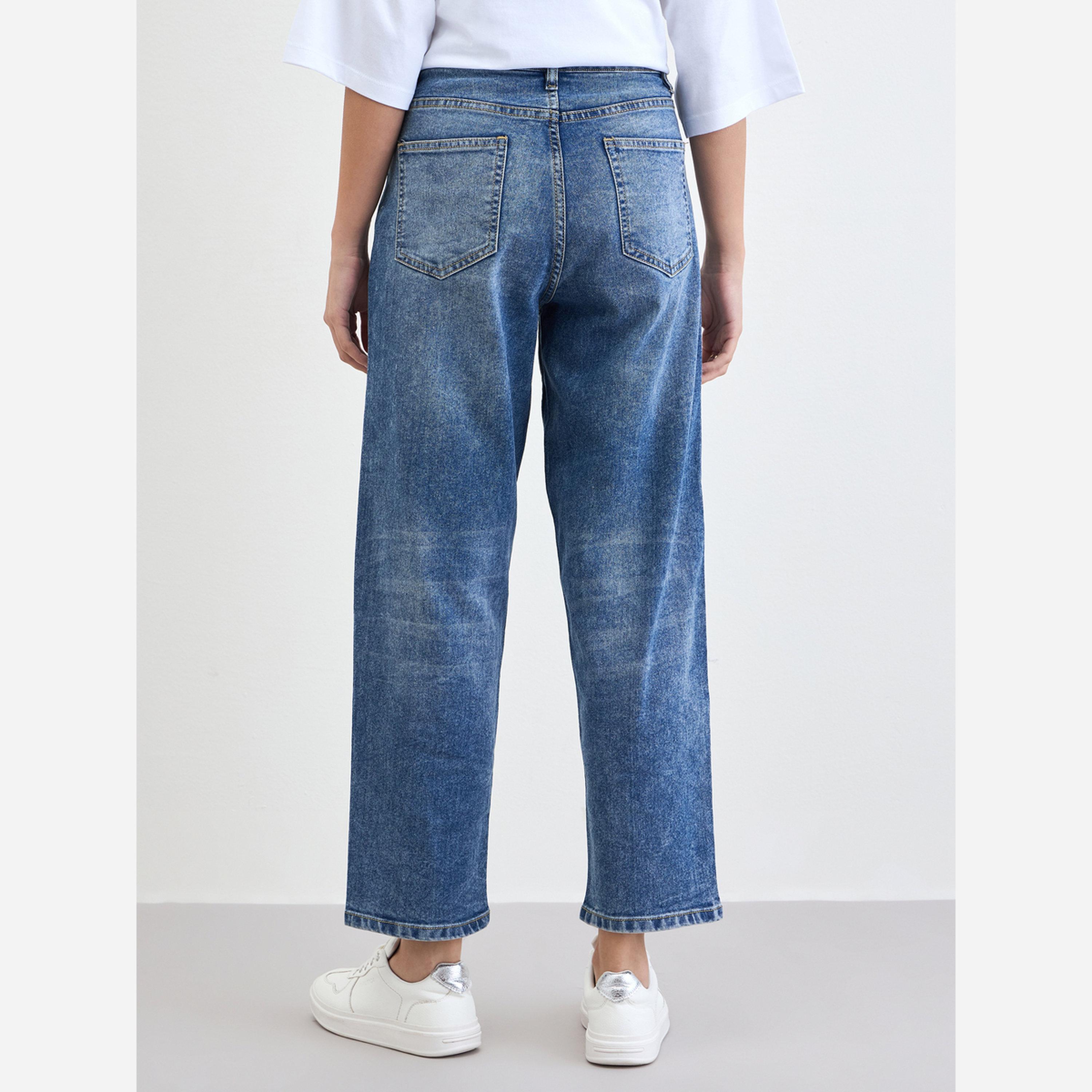 ستايلي - بنطال جينز نسائي لون أزرق قصة مريحة وخصر عالٍ-women-clothing-bottoms-jeans-image-4