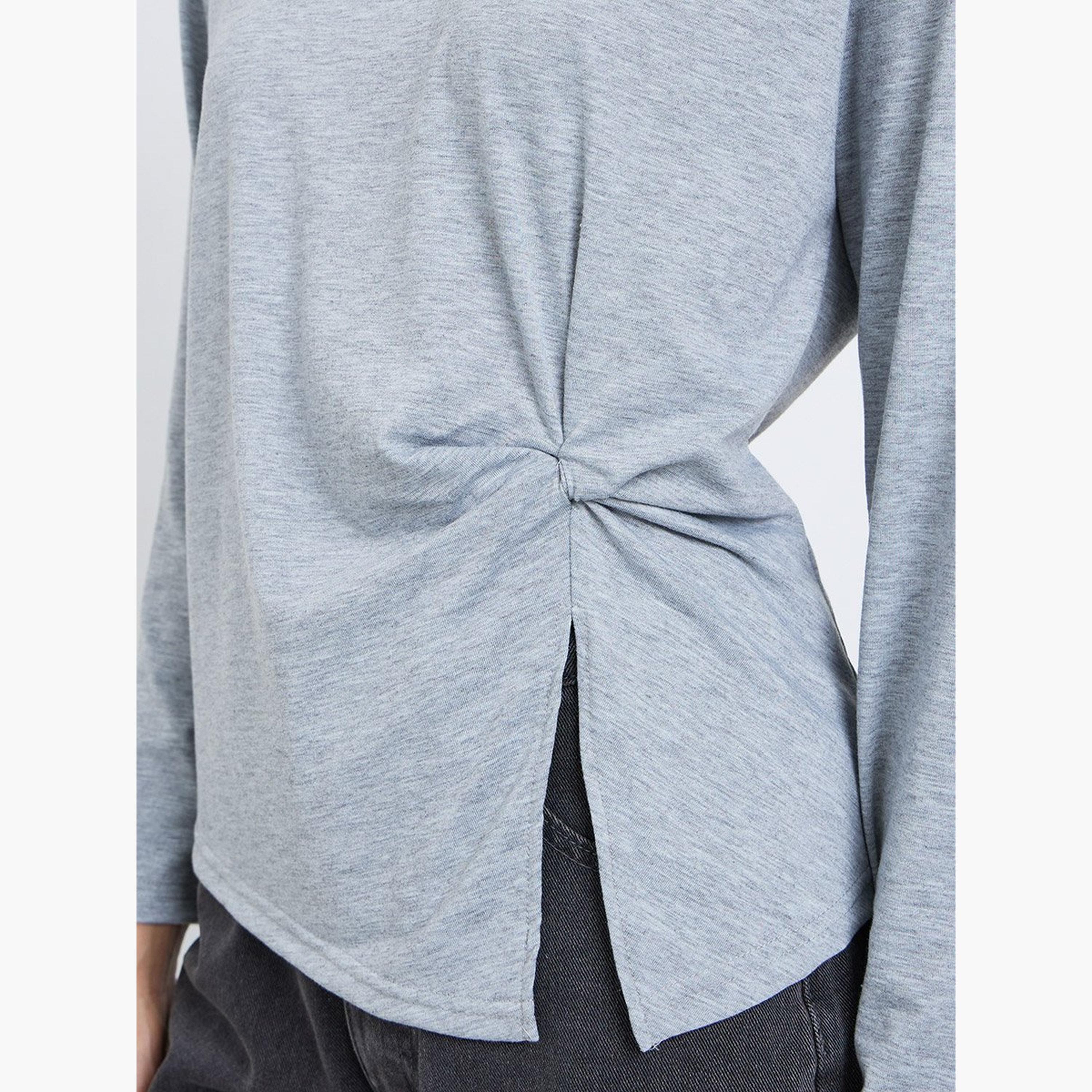 Styli Grey Slogan Print Knot Detail T-Shirt-women-clothing-tshirts-image-3
