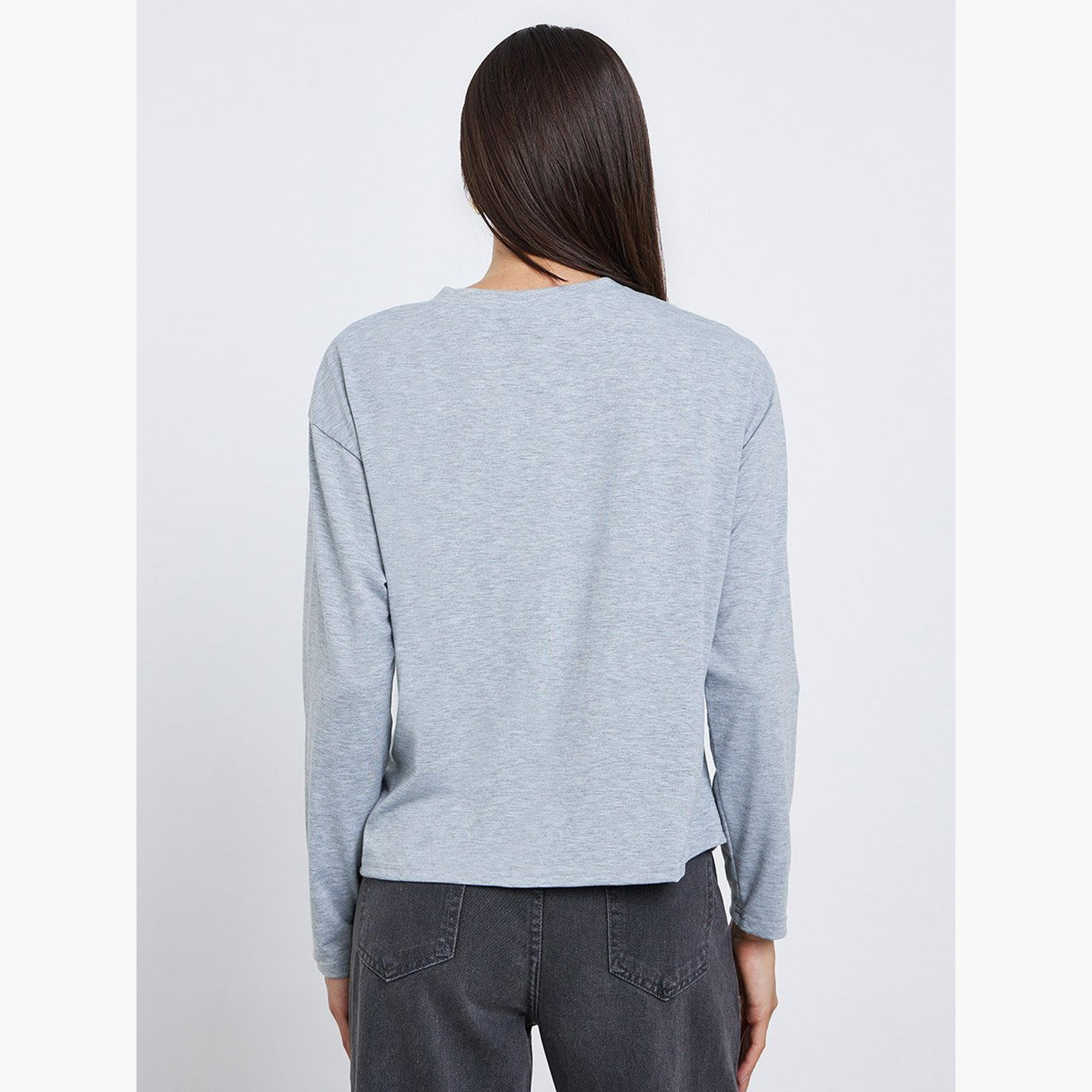Styli Grey Slogan Print Knot Detail T-Shirt-women-clothing-tshirts-image-4