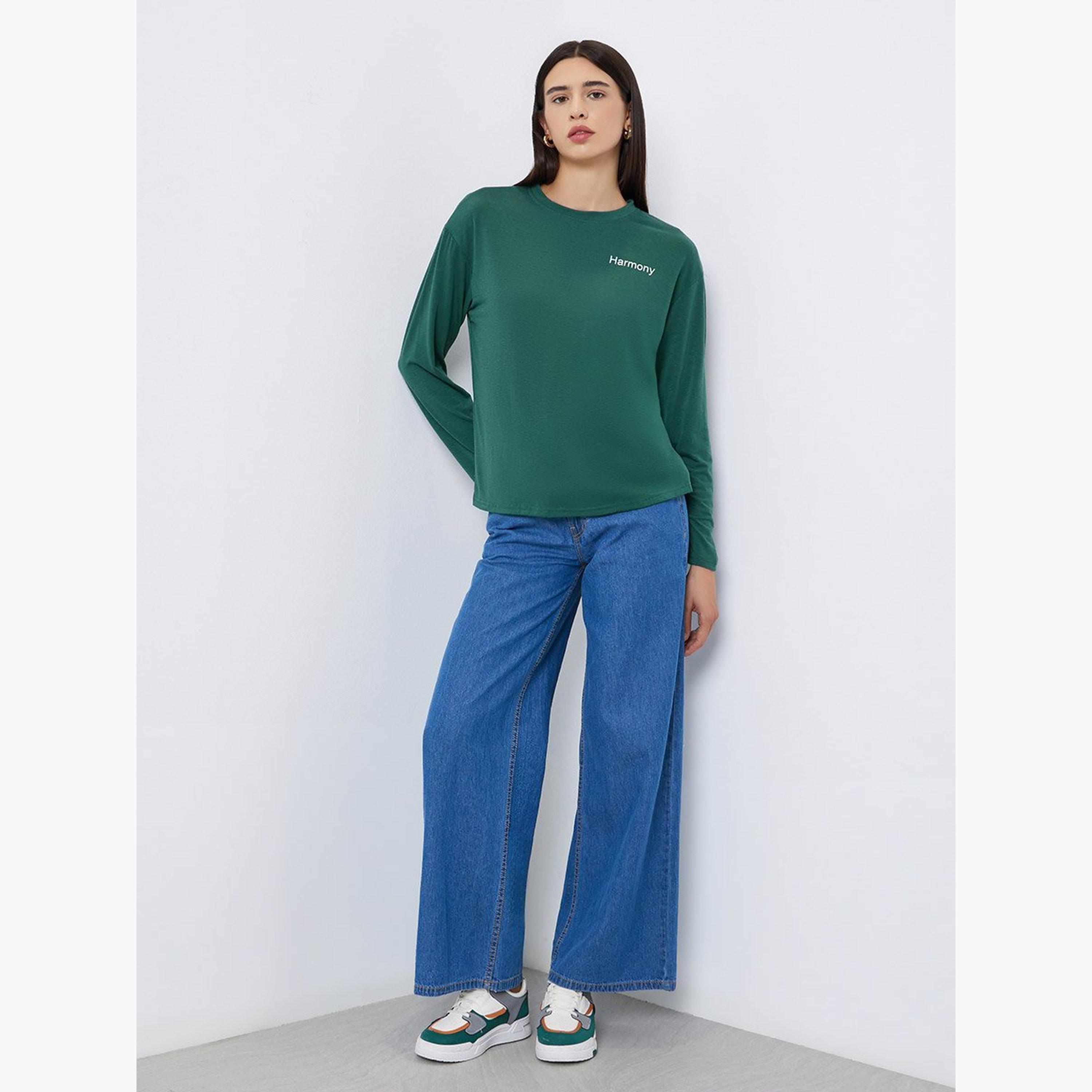 Styli Green Harmony Slogan Regular Fit T-Shirt-women-clothing-tshirts-image-1