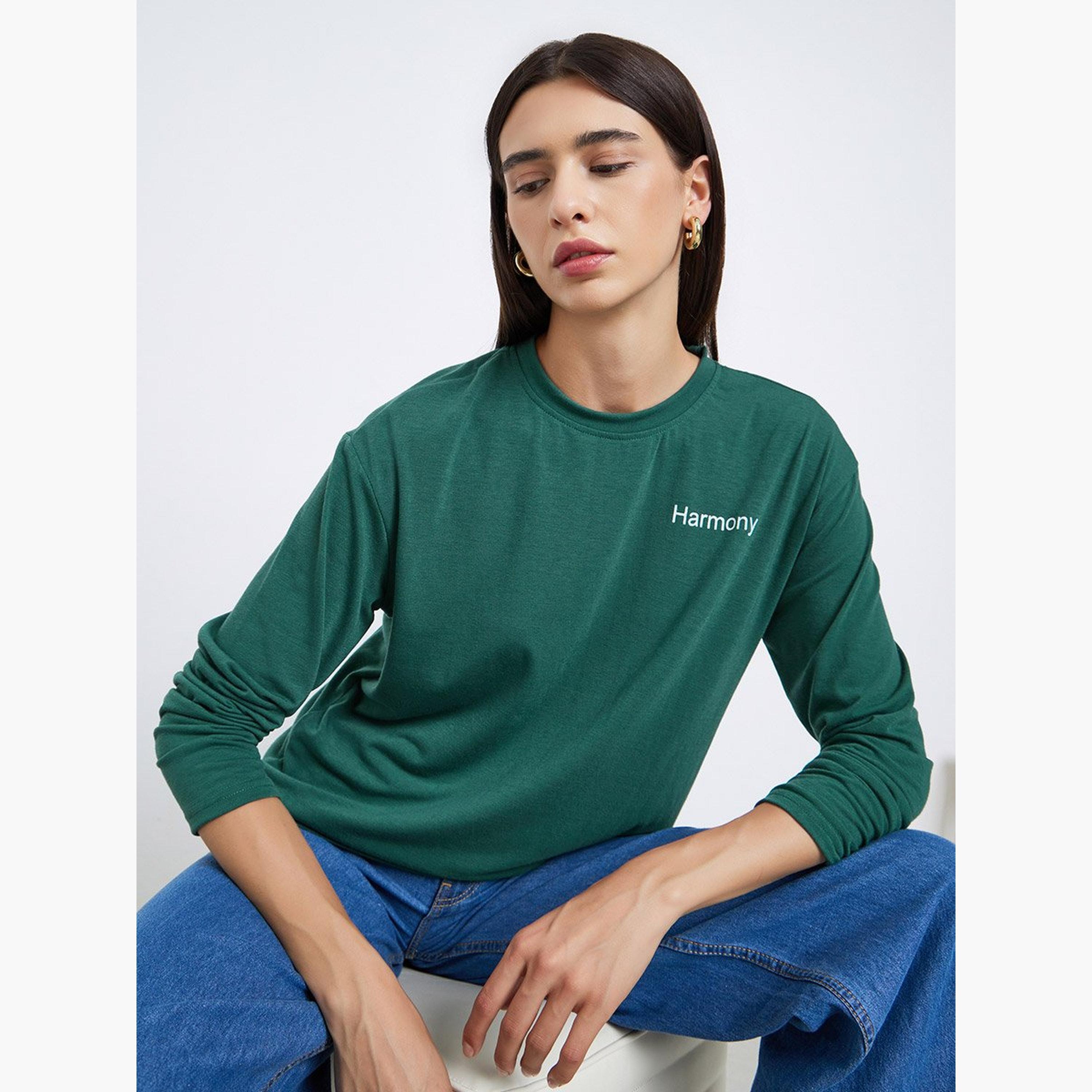 Styli Green Harmony Slogan Regular Fit T-Shirt-women-clothing-tshirts-image-2