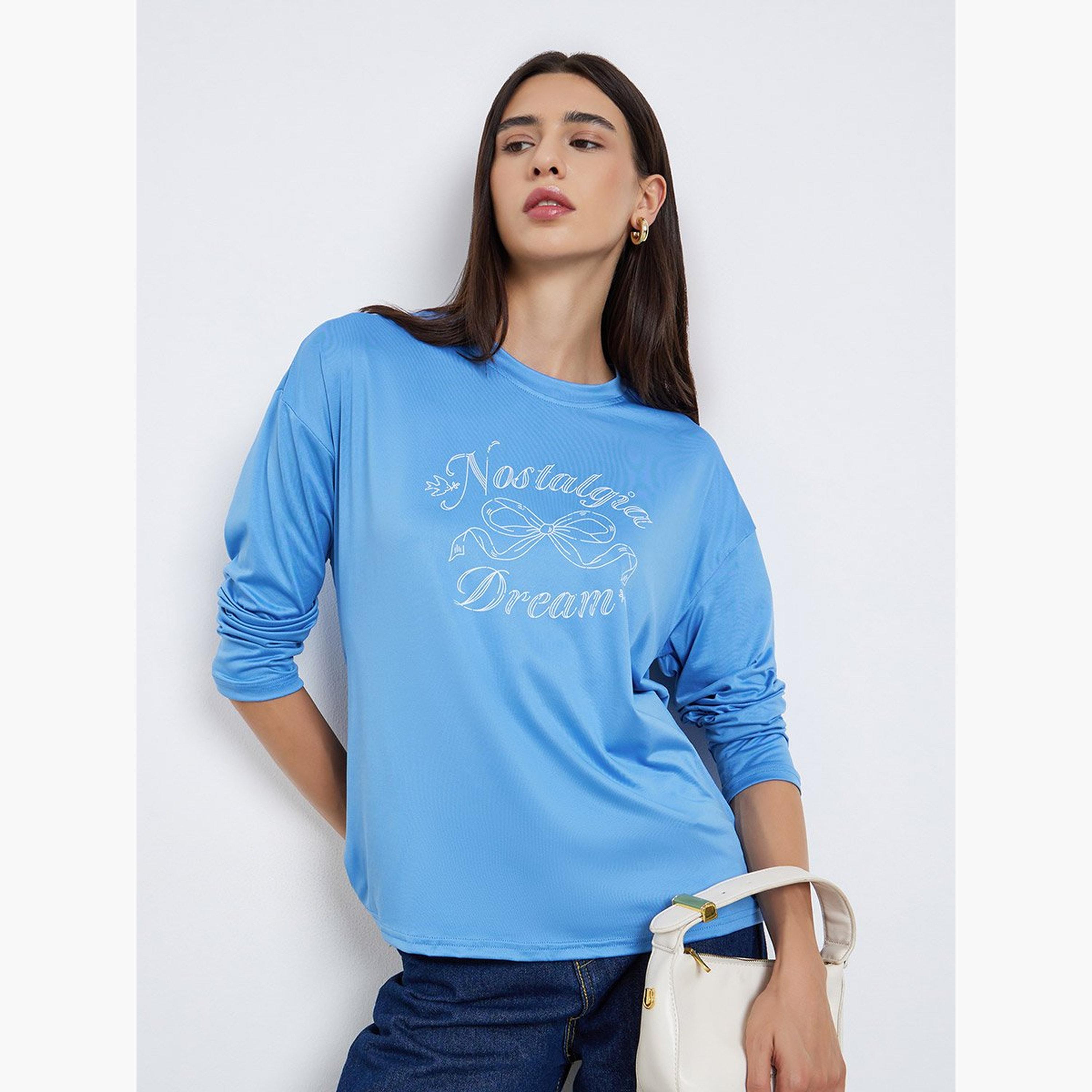 Styli Blue Graphic Print Regular Fit T-Shirt-women-clothing-tshirts-image-1