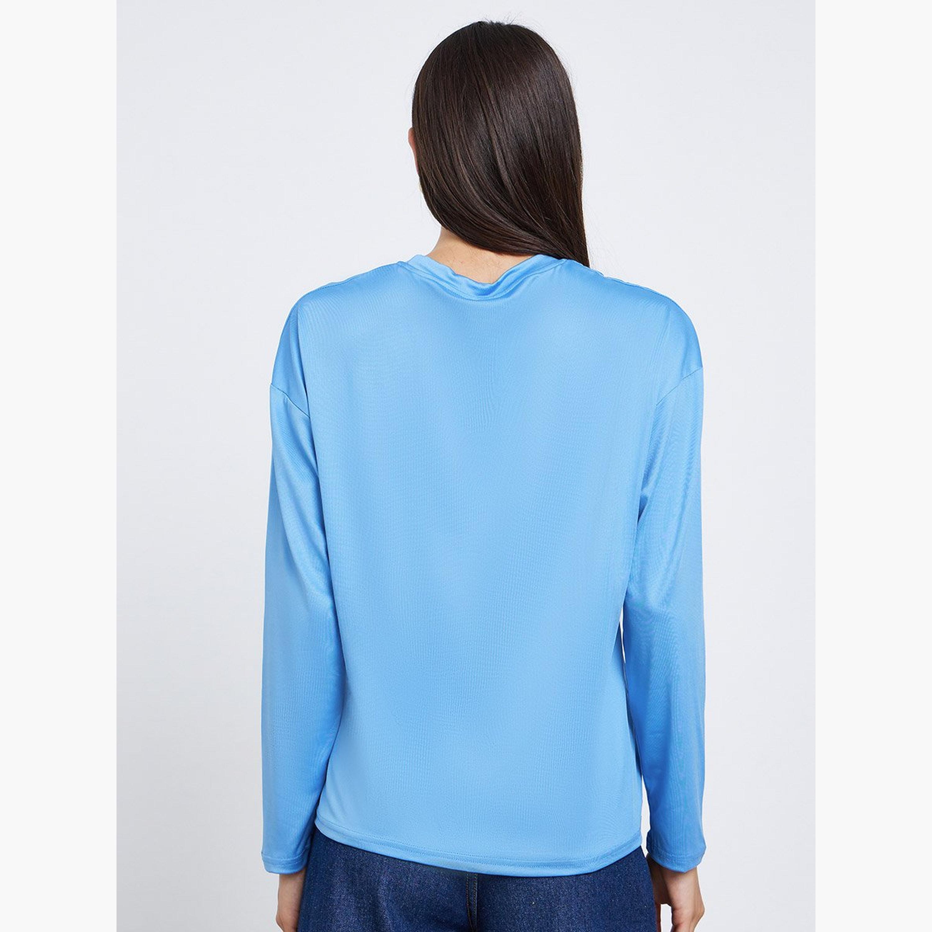 ستايلي - تي شيرت بقصّة عادية وطبعة جرافيكية لون أزرق-women-clothing-tshirts-image-5