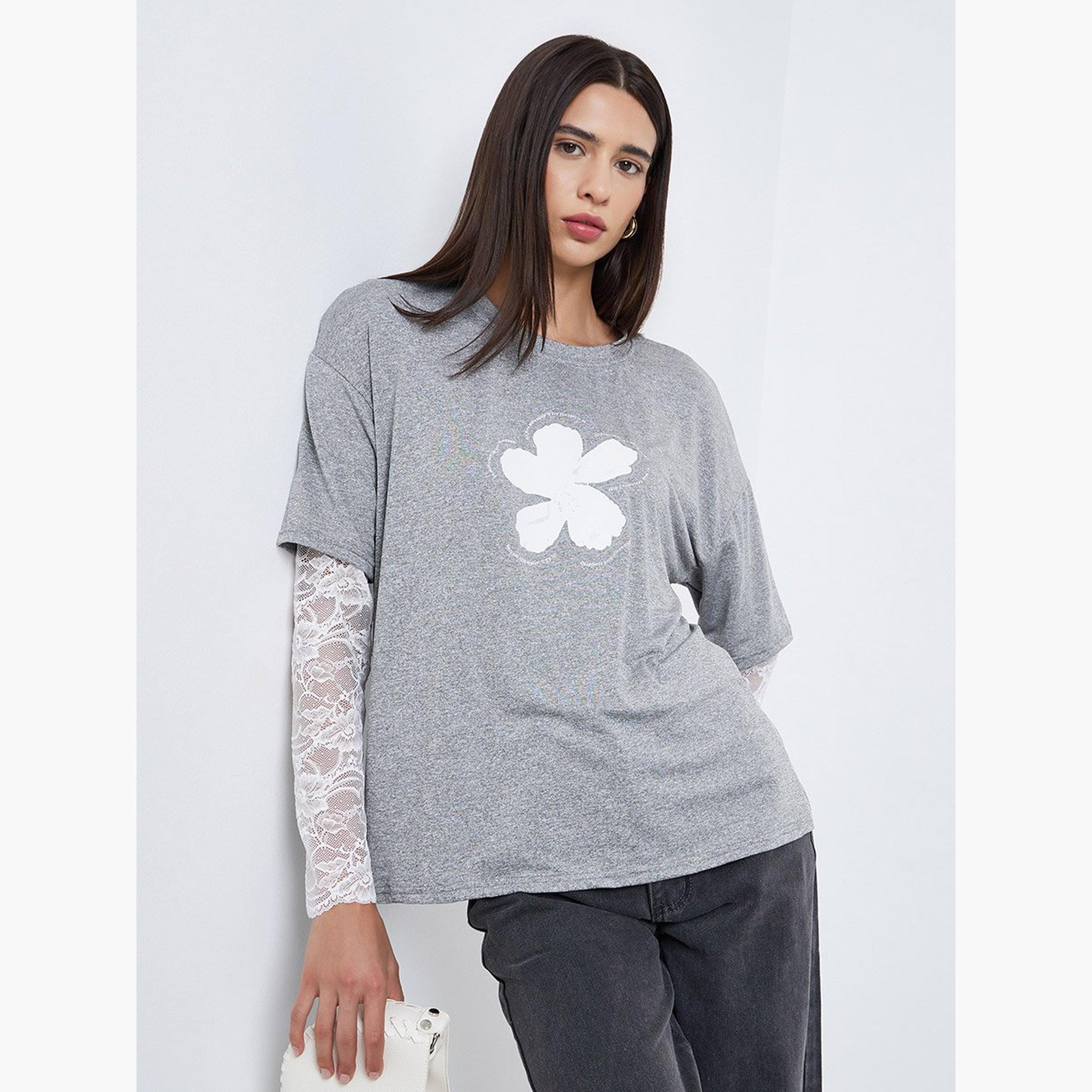 Styli Graphic Print Lace Sleeve Oversized T-Shirt-women-clothing-tshirts-image-1