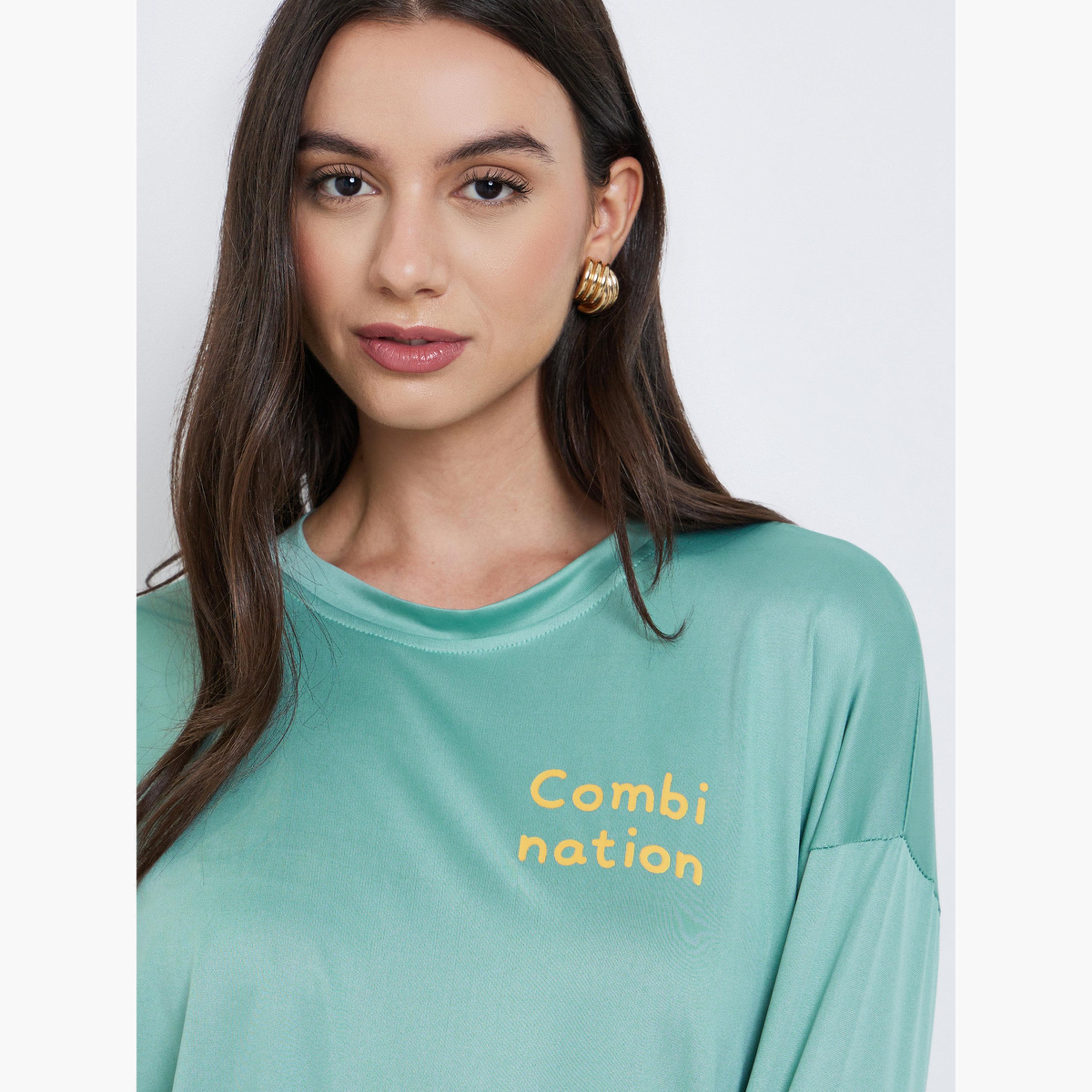 Styli Women Green Slogan Print Long Sleeve T-Shirt-women-clothing-tshirts-image-4