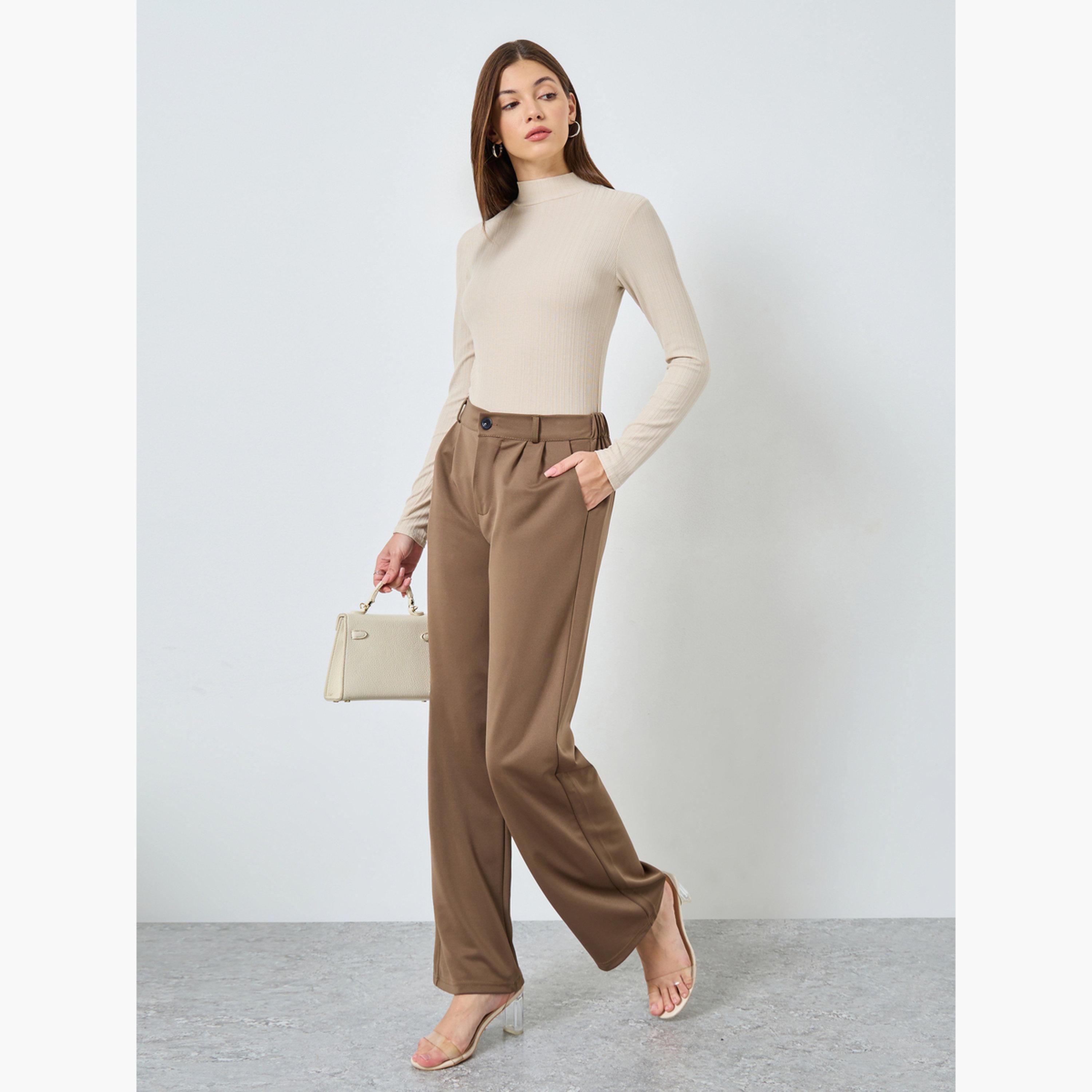 Styli Women Beige Ribbed Knit Long Sleeve Top-women-clothing-tshirts-image-2