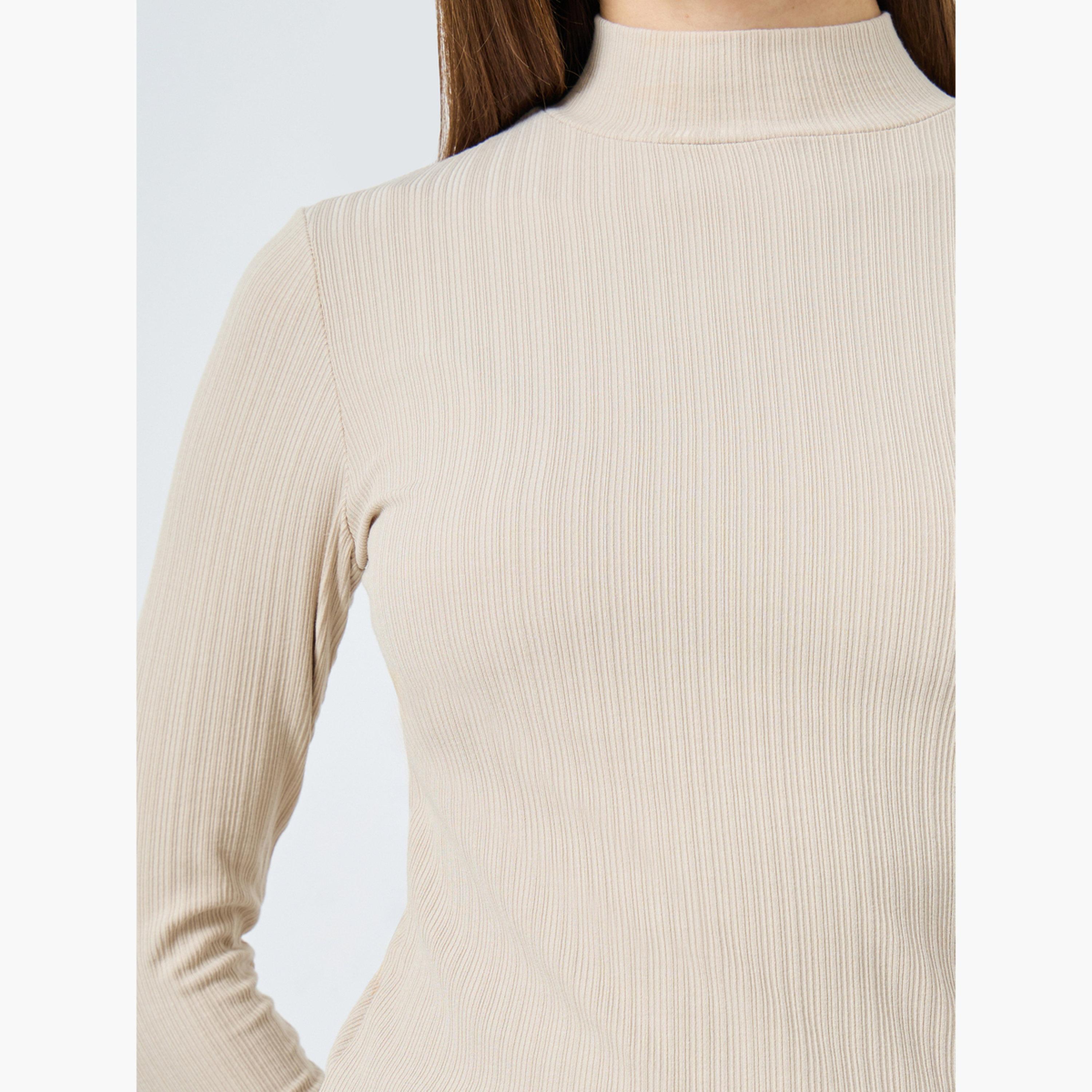 ستايلي - بلوزة بيج مضلعة بأكمام طويلة للنساء-women-clothing-tshirts-image-4