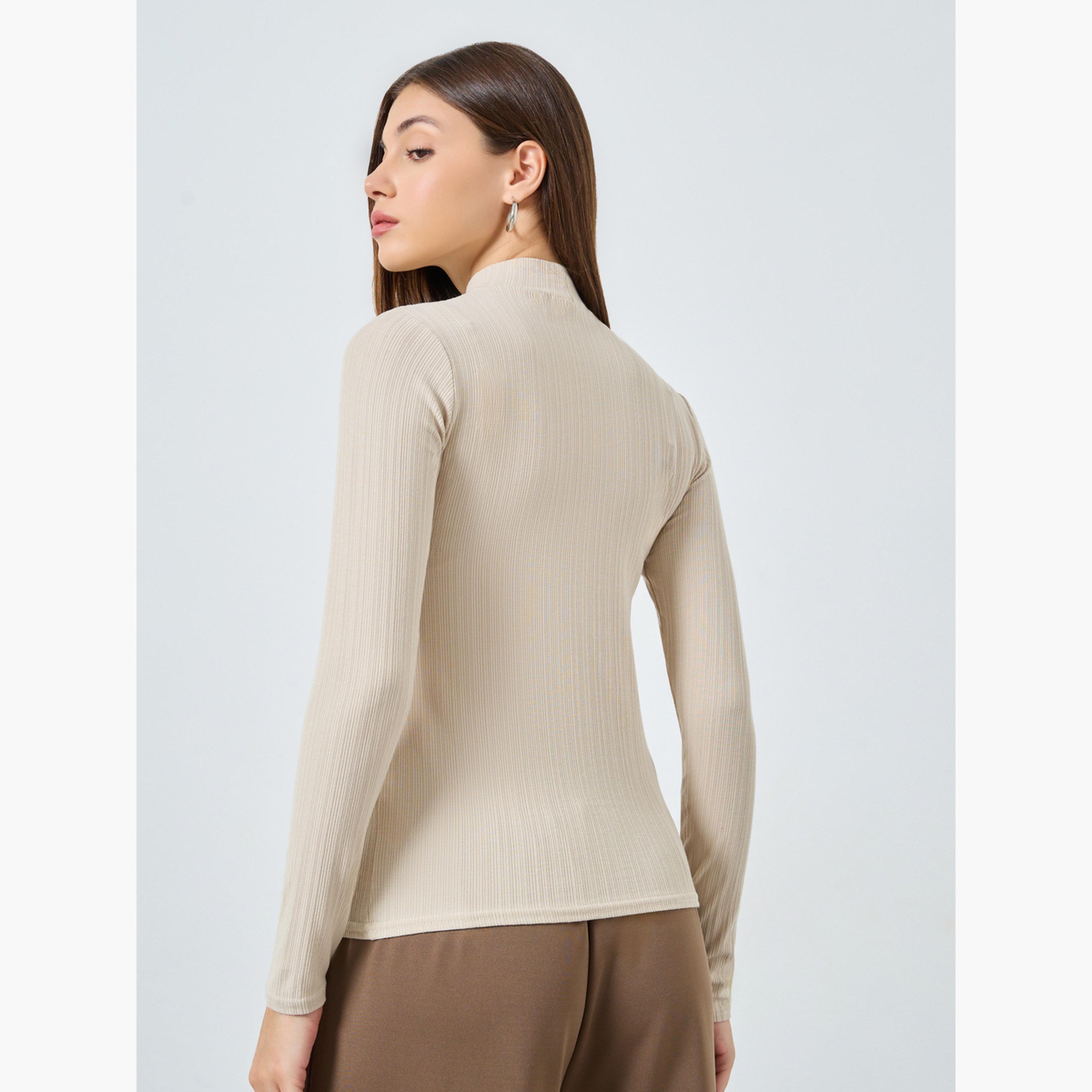 ستايلي - بلوزة بيج مضلعة بأكمام طويلة للنساء-women-clothing-tshirts-image-5
