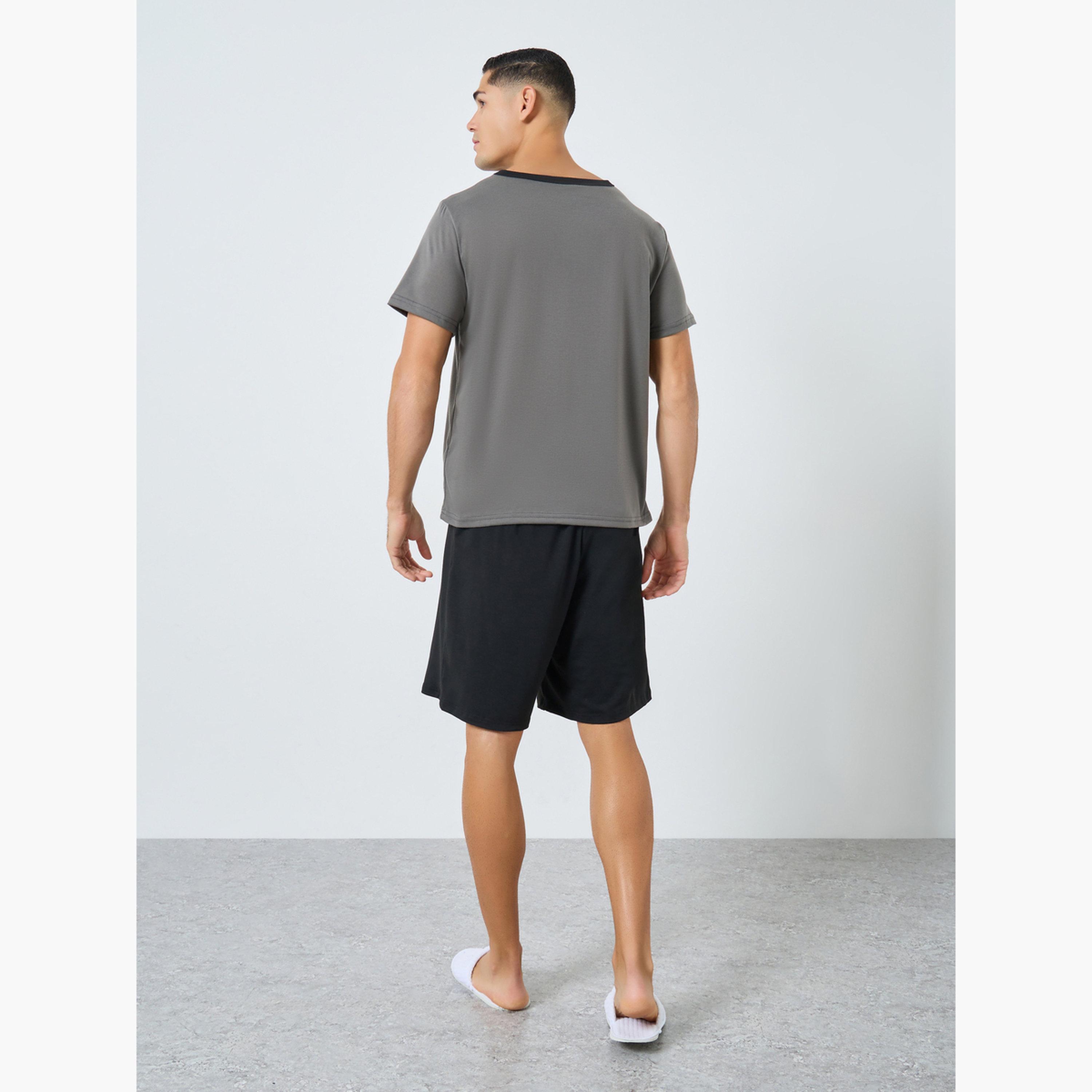 Styli Charcoal Grey Solid T-Shirt and Shorts Pyjama Set-men-clothing-nightwear-sets-image-4
