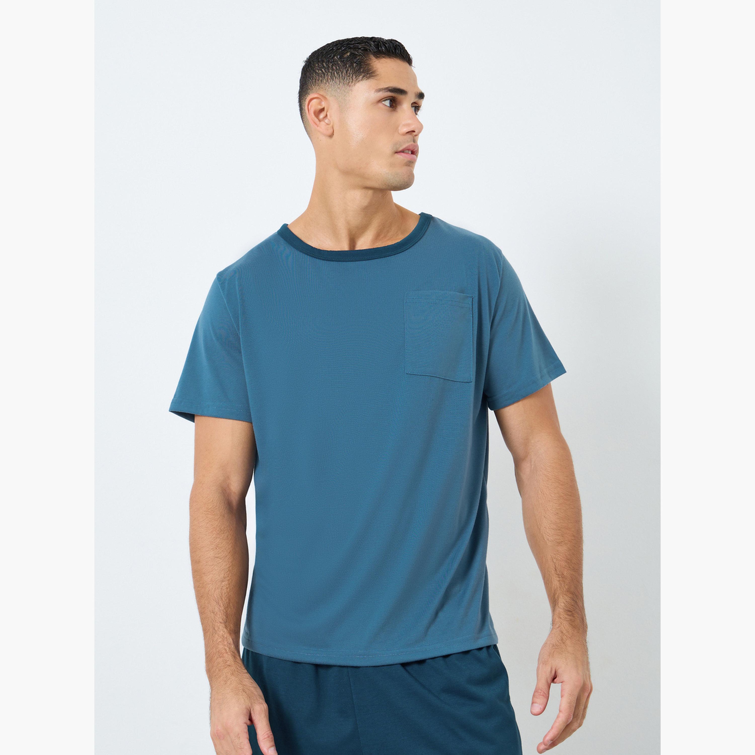 Styli Men Navy Blue Solid T-Shirt and Shorts Pyjama Set-men-clothing-nightwear-pyjamaandshorts-image-2