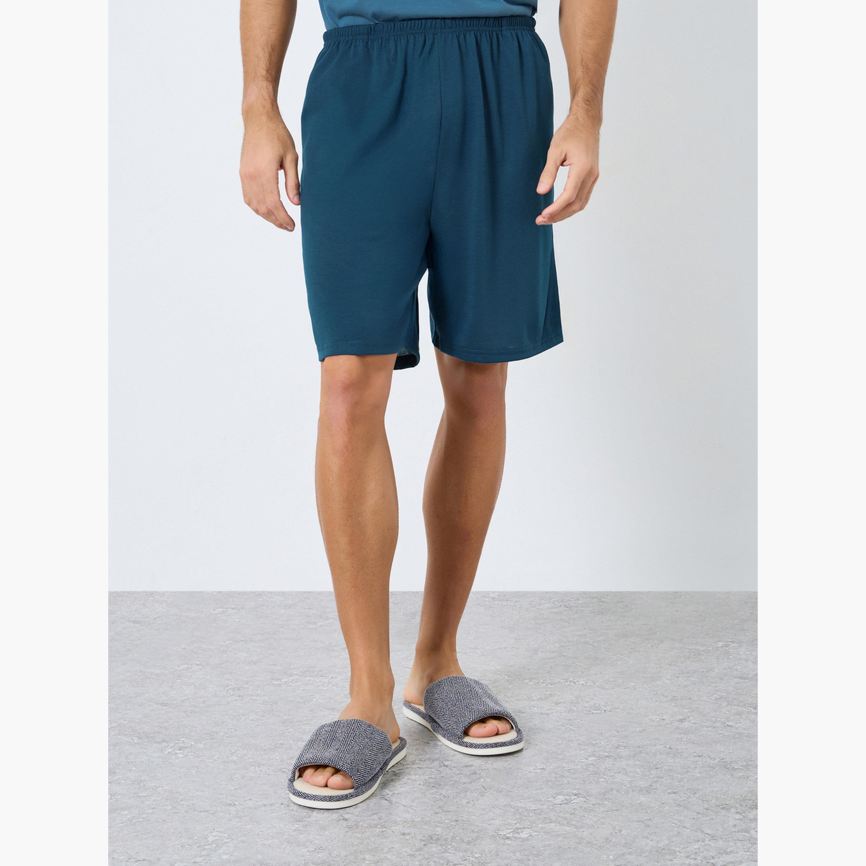 Styli Men Navy Blue Solid T-Shirt and Shorts Pyjama Set-men-clothing-nightwear-pyjamaandshorts-image-4