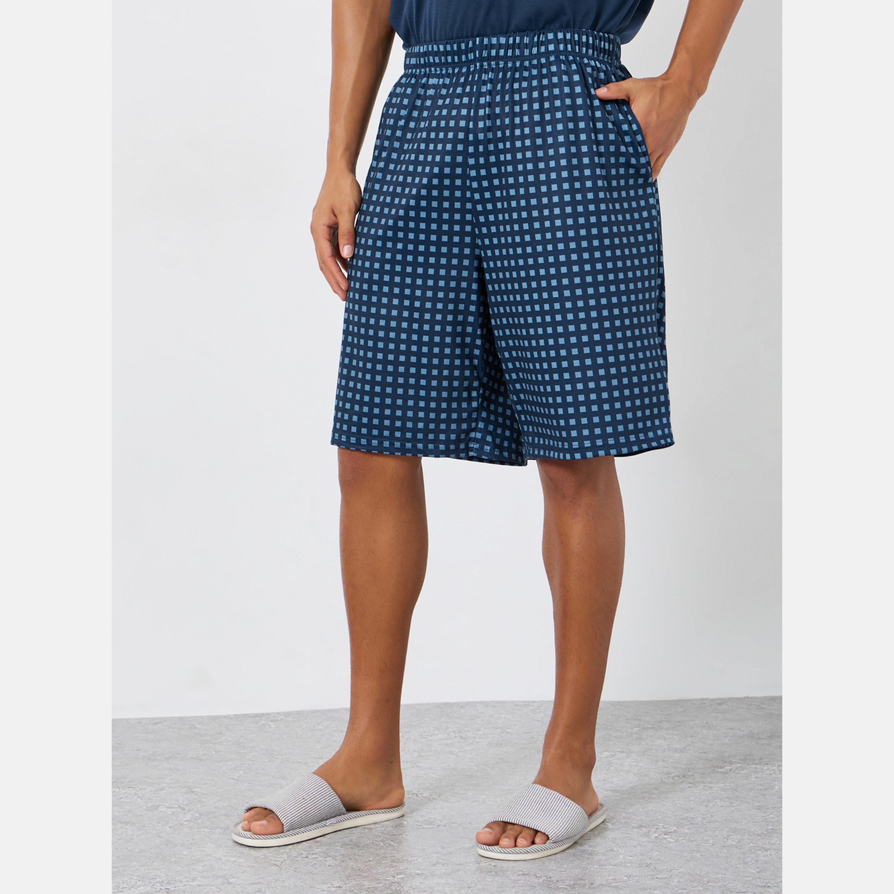 ستايلي - طقم رجالي تي شيرت وشورت مريح منقوش باللون الأزرق البحري-men-clothing-nightwear-sets-image-5