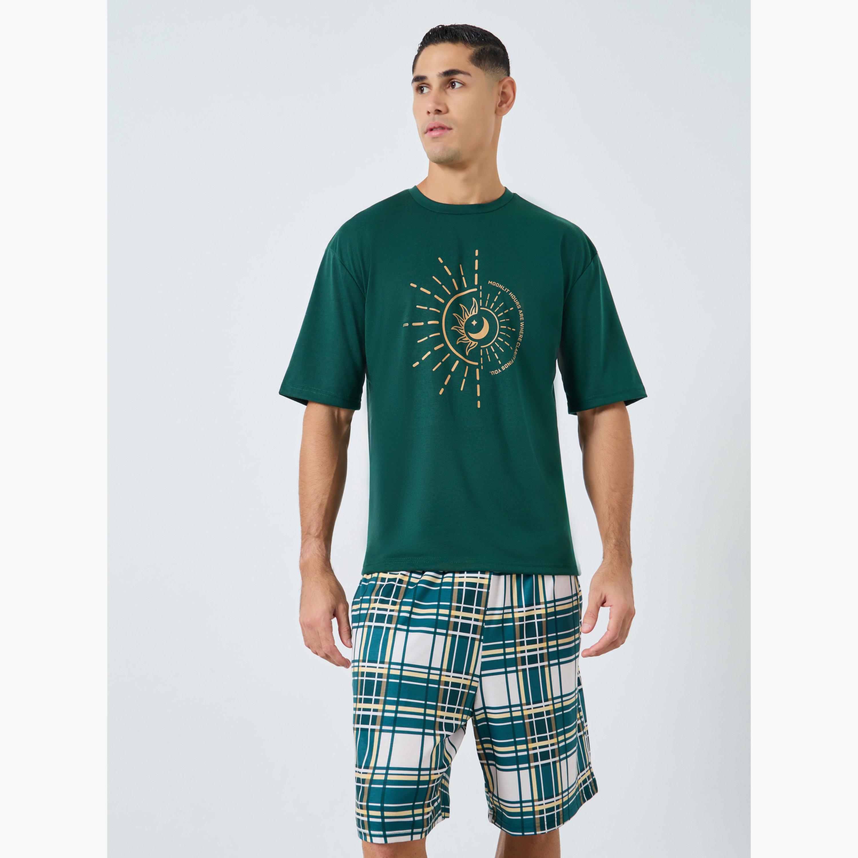 Styli Men Oversized Printed T-Shirt and Shorts Set-men-clothing-nightwear-pyjamaandshorts-image-2