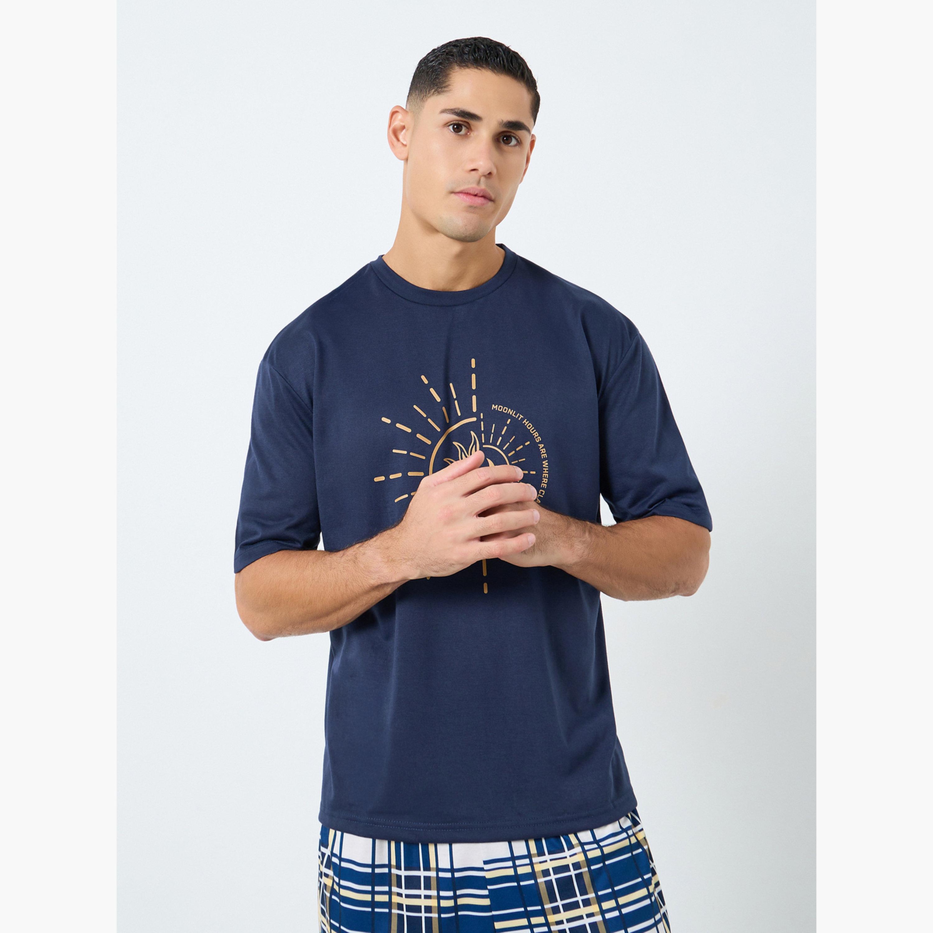 Styli Men Oversized Printed T-Shirt and Shorts Set-men-clothing-nightwear-pyjamaandshorts-image-3