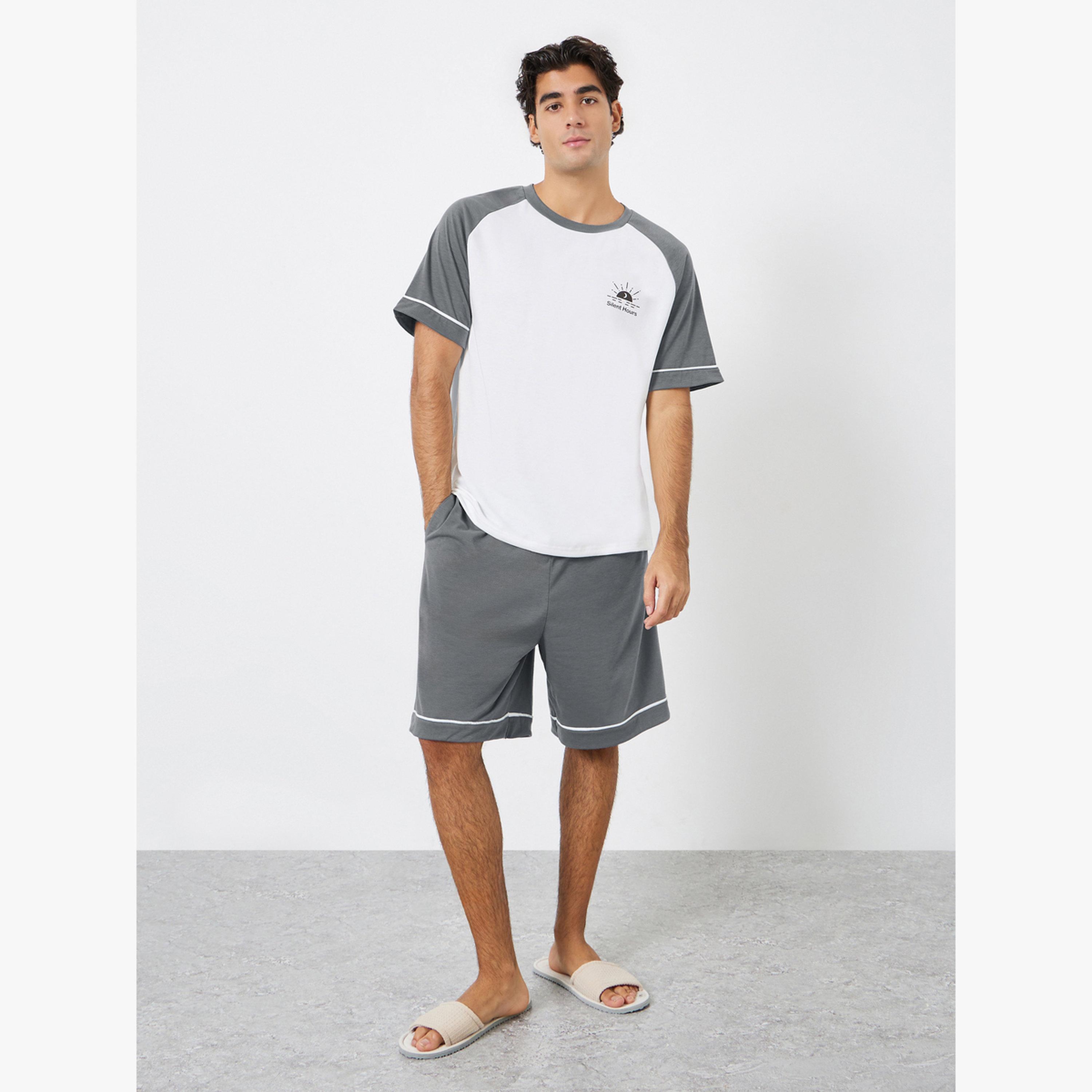 Styli Men Relaxed Fit Raglan Sleeve T-Shirt and Shorts Set-men-clothing-nightwear-sets-image-1