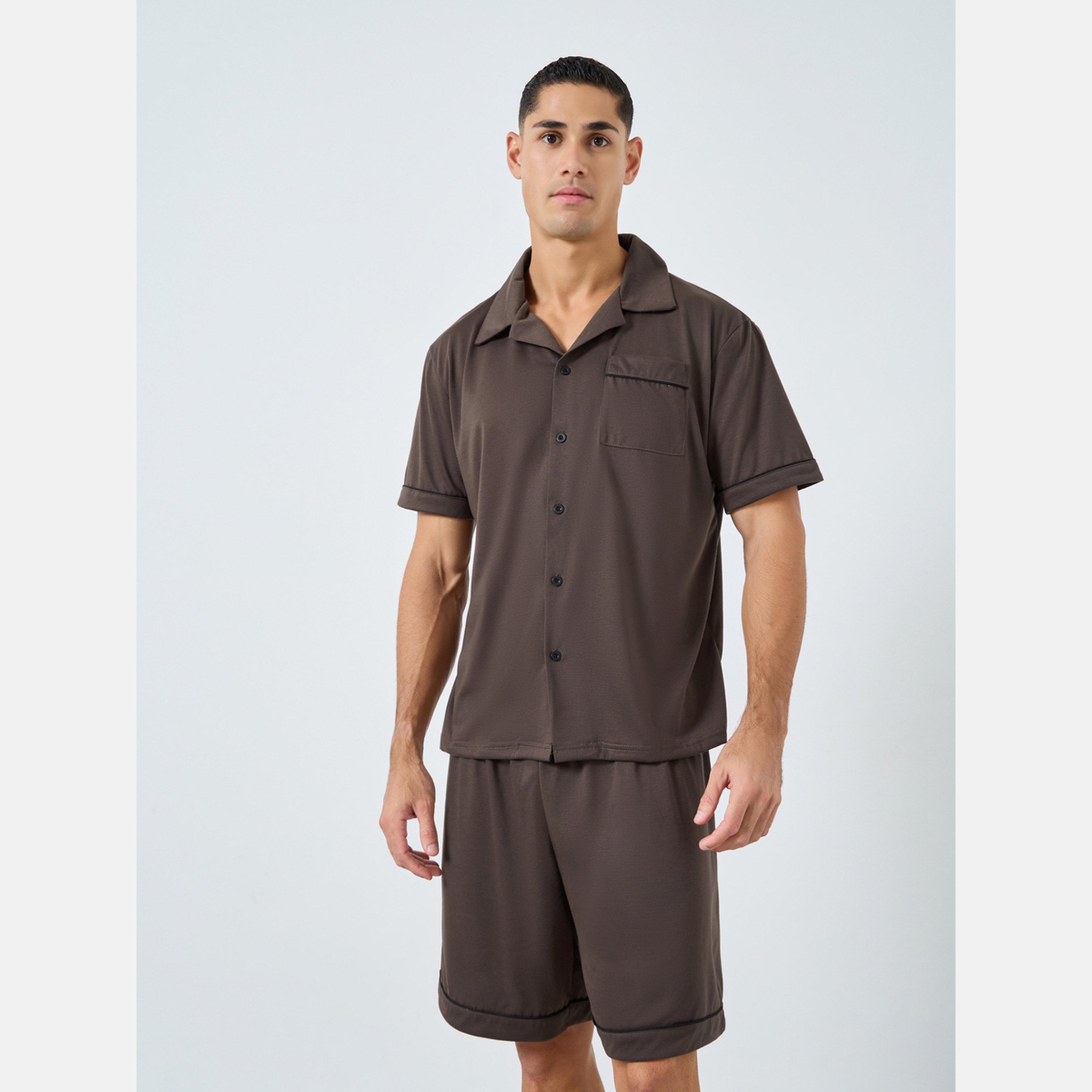Styli Men Relaxed Fit Solid Shirt and Shorts Set-men-clothing-nightwear-sets-image-1