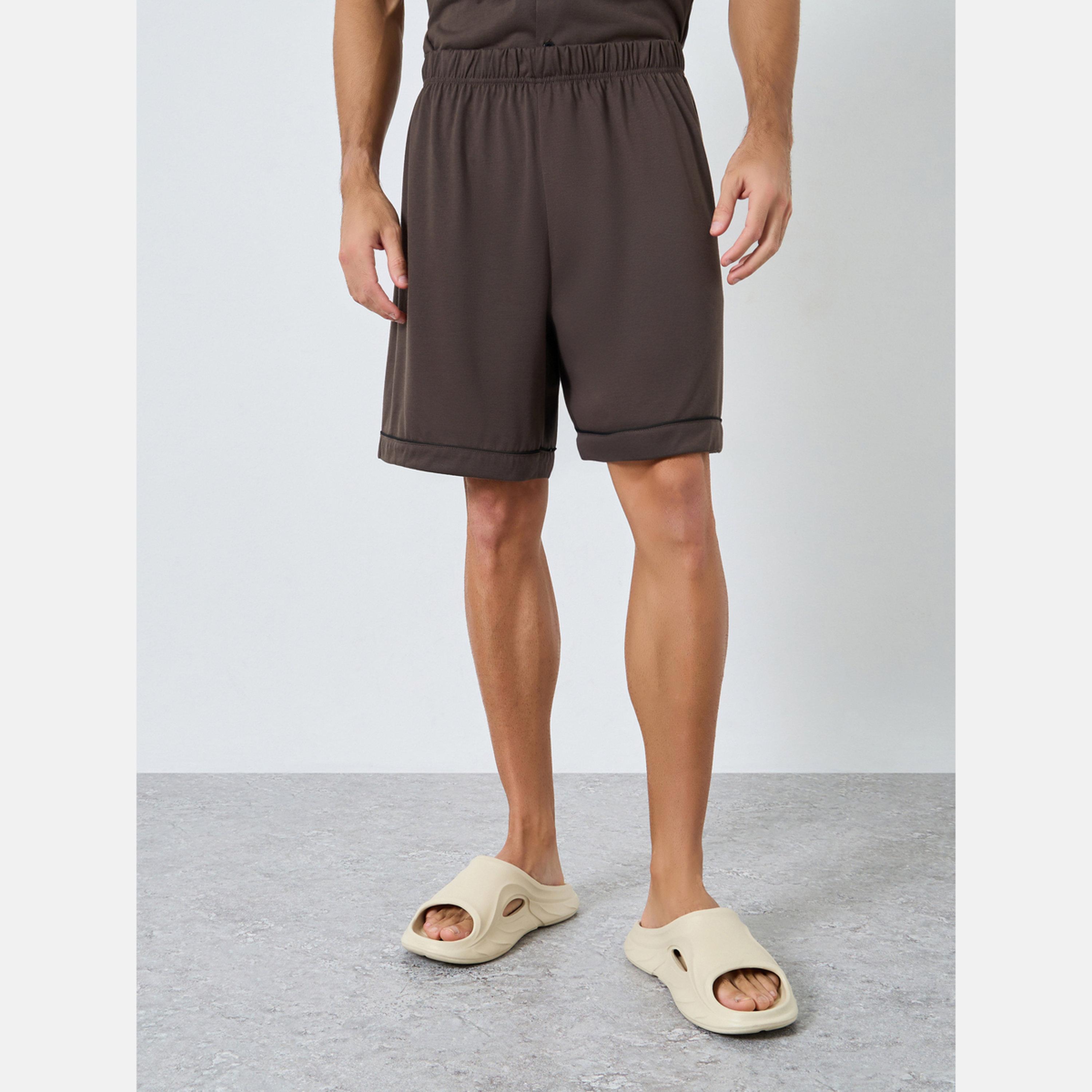ستايلي - طقم رجالي قميص وشورت سادة مريح-men-clothing-nightwear-sets-image-4