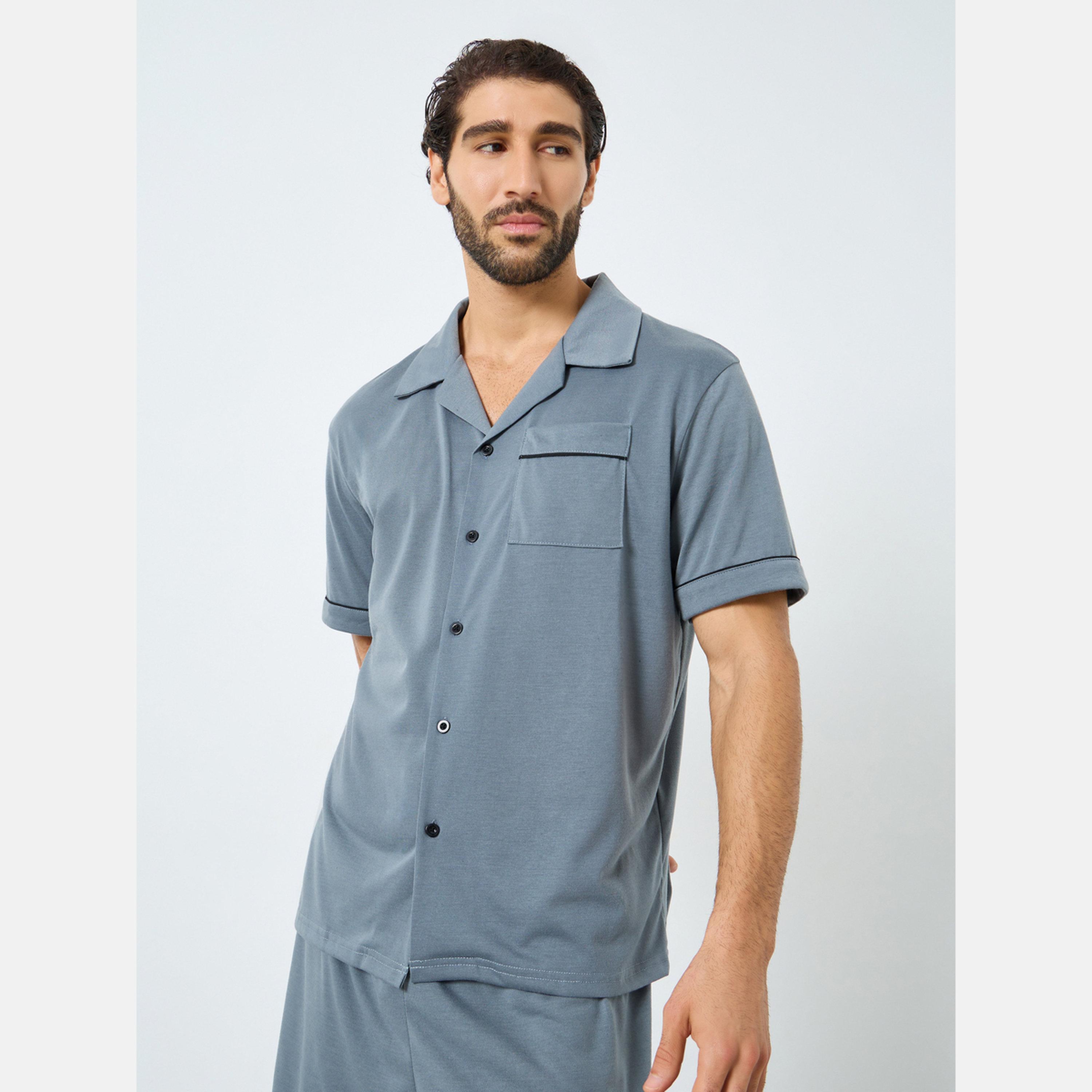 Styli Men Relaxed Fit Solid Shirt and Shorts Set-men-clothing-nightwear-sets-image-2