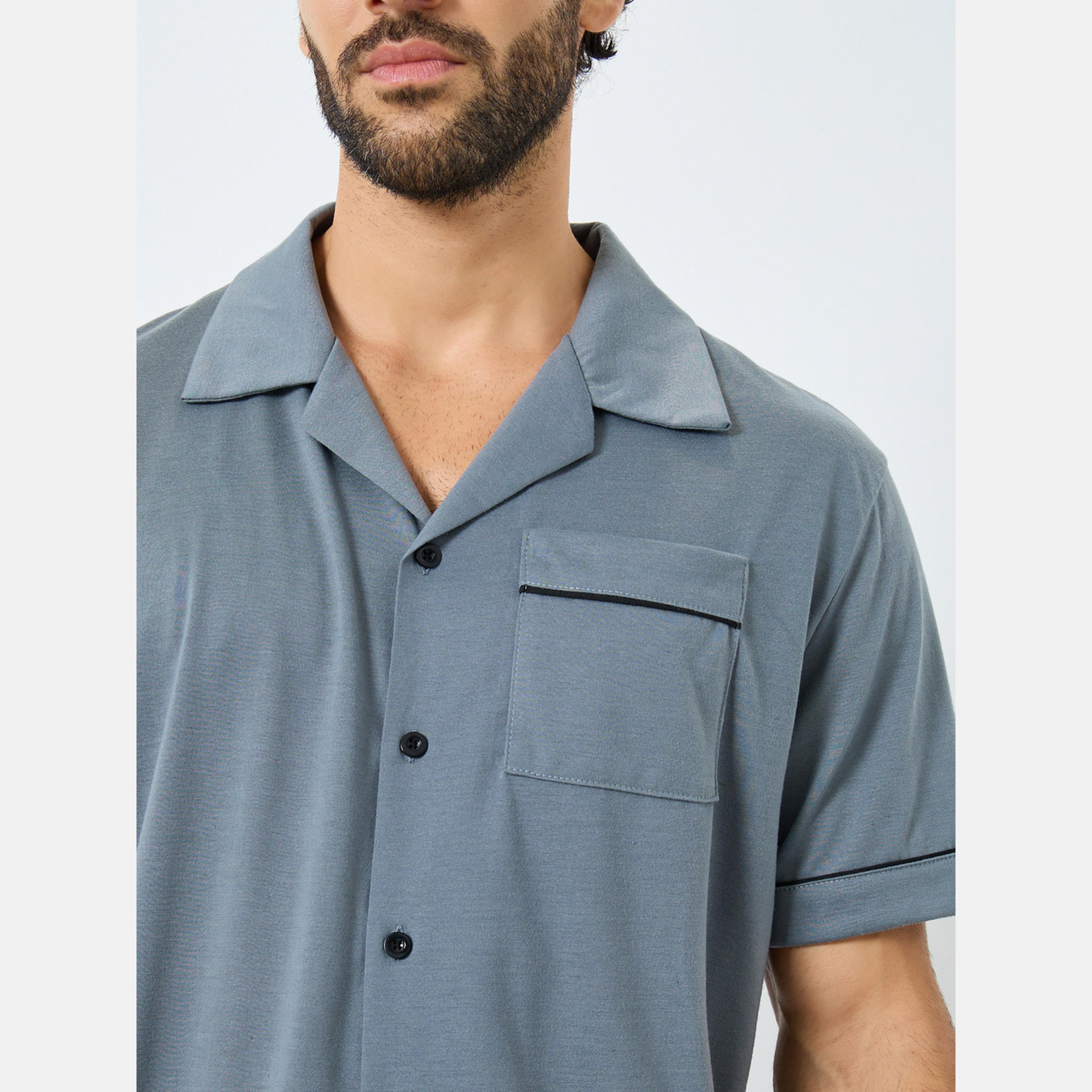 Styli Men Relaxed Fit Solid Shirt and Shorts Set-men-clothing-nightwear-sets-image-3