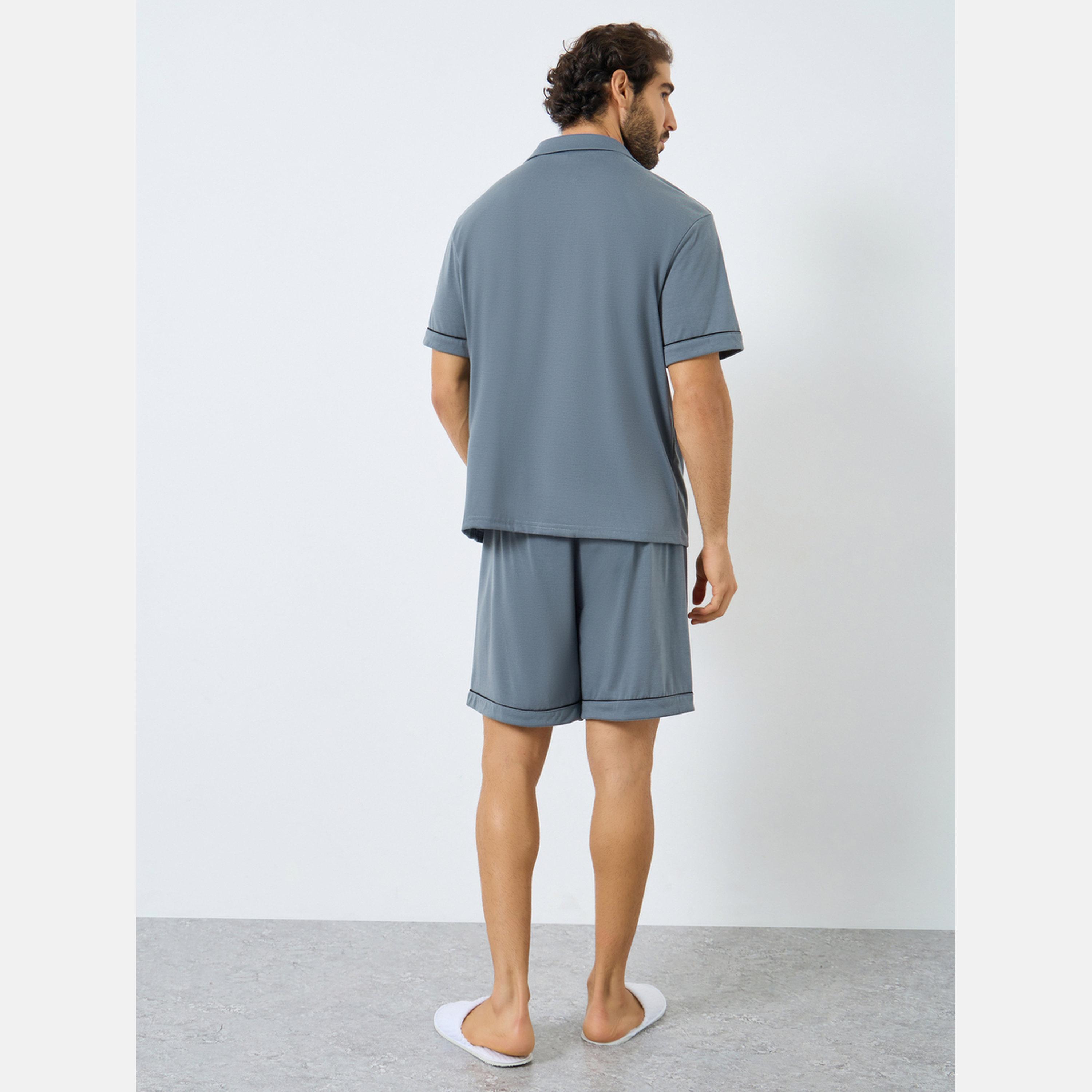 Styli Men Relaxed Fit Solid Shirt and Shorts Set-men-clothing-nightwear-sets-image-4