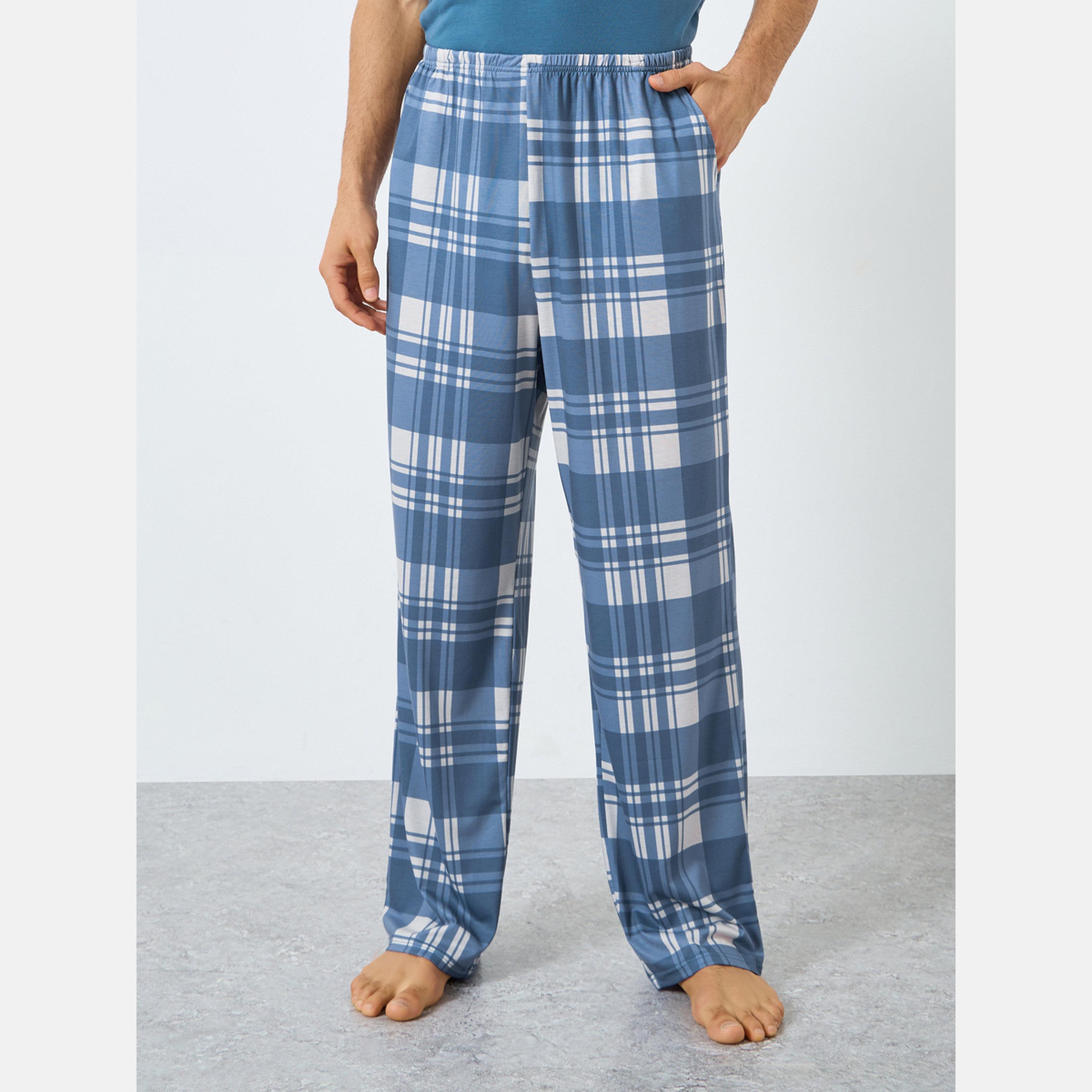 Styli Men Relaxed Fit Solid T-Shirt and Checked Pyjama Set-men-clothing-nightwear-sets-image-5