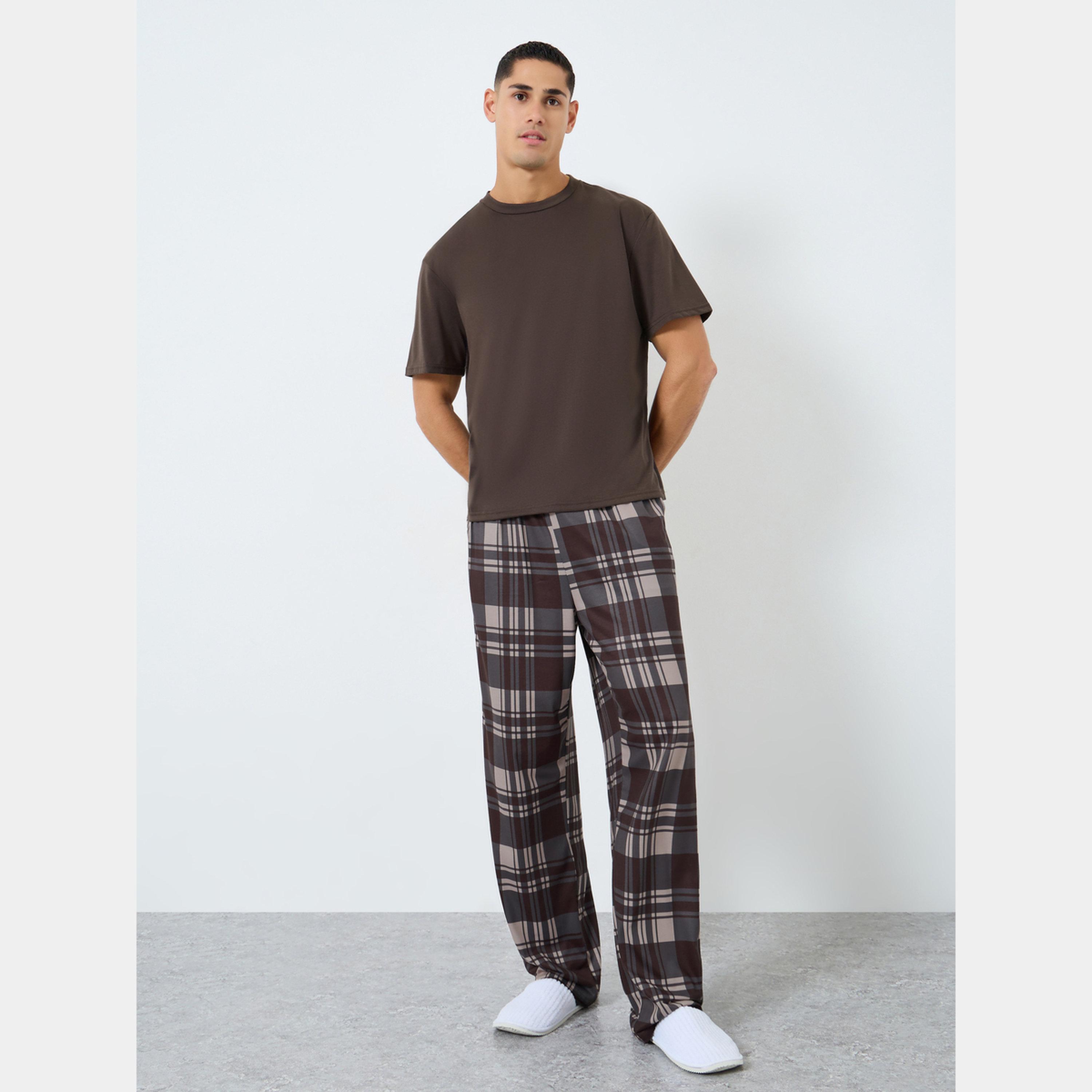 Styli Relaxed Fit Checked T-Shirt and Long Pyjama Set-men-clothing-nightwear-sets-image-1