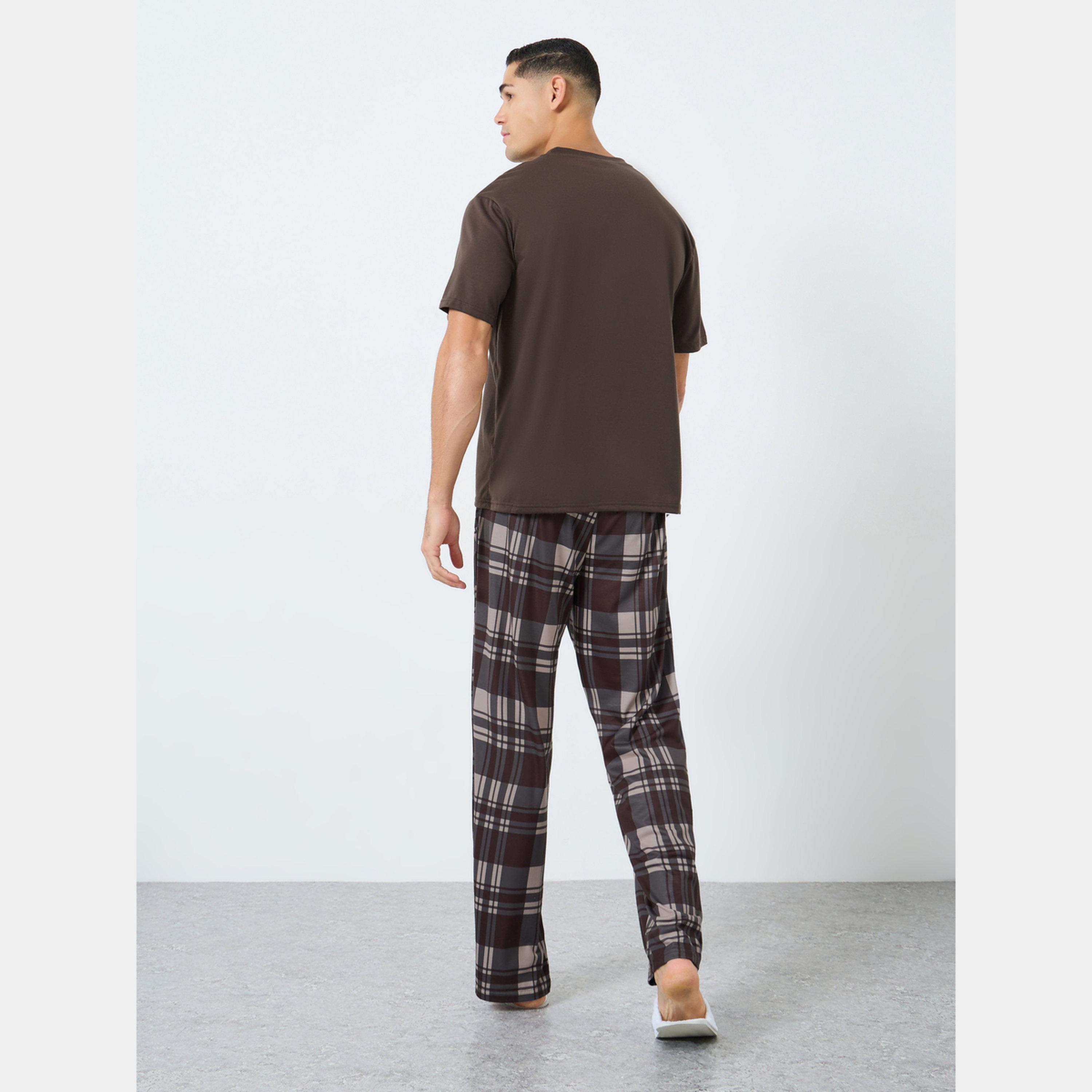 Styli Relaxed Fit Checked T-Shirt and Long Pyjama Set-men-clothing-nightwear-sets-image-6