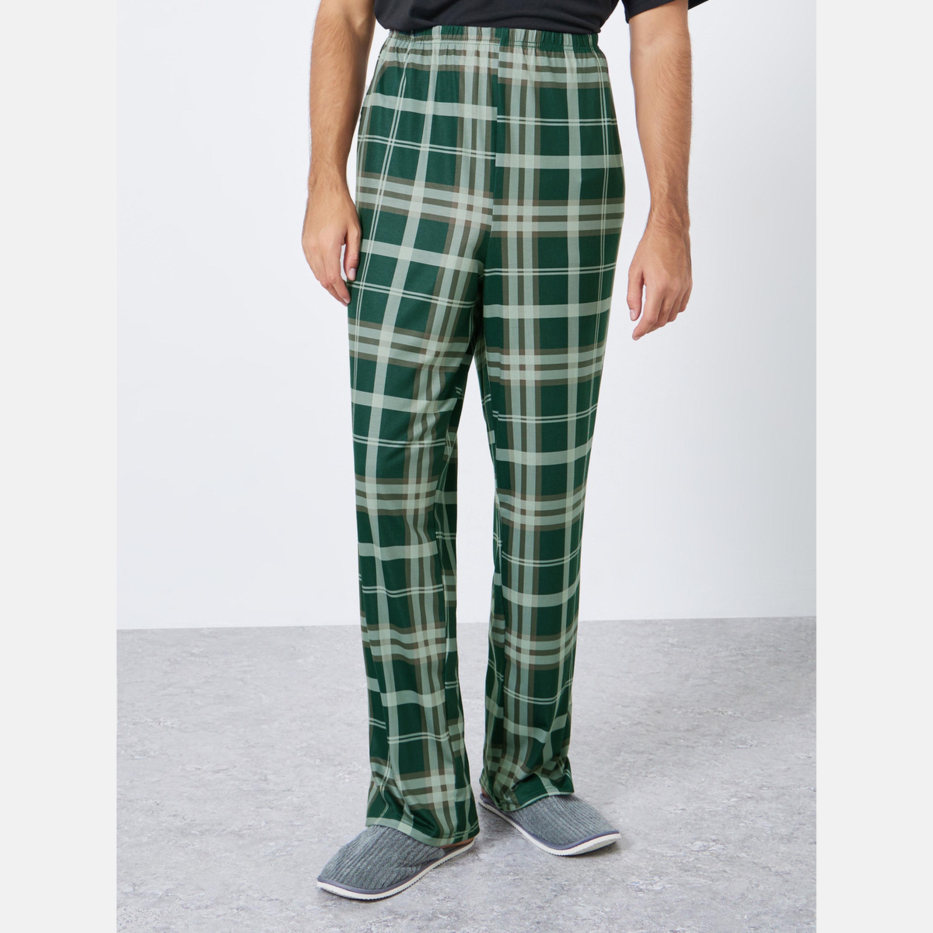 Styli Men Relaxed Fit Solid T-Shirt and Checked Pyjama Set-men-clothing-nightwear-sets-image-4