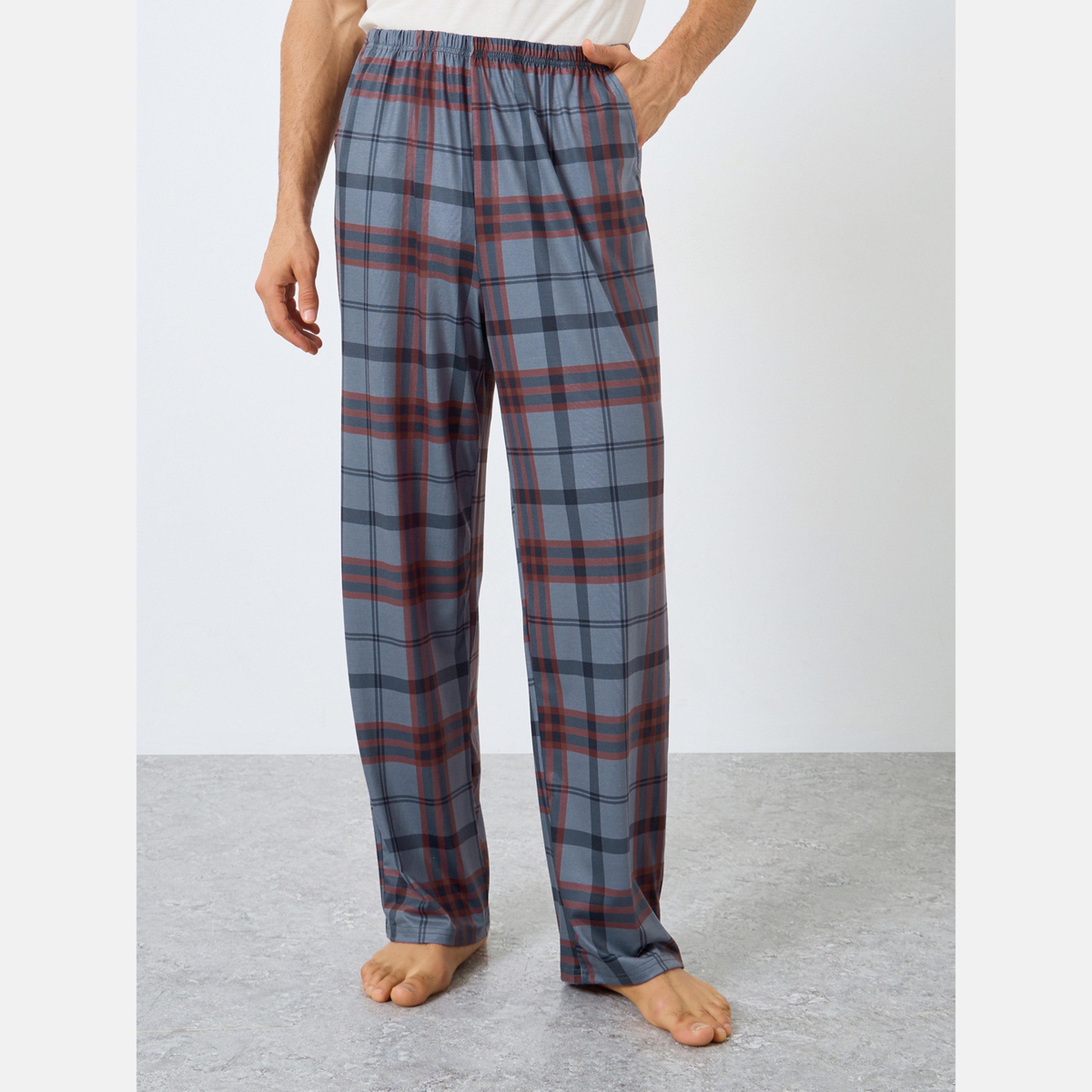 ستايلي - بيجاما تي شيرت سادة وبنطال منقوش للرجال-men-clothing-nightwear-sets-image-5