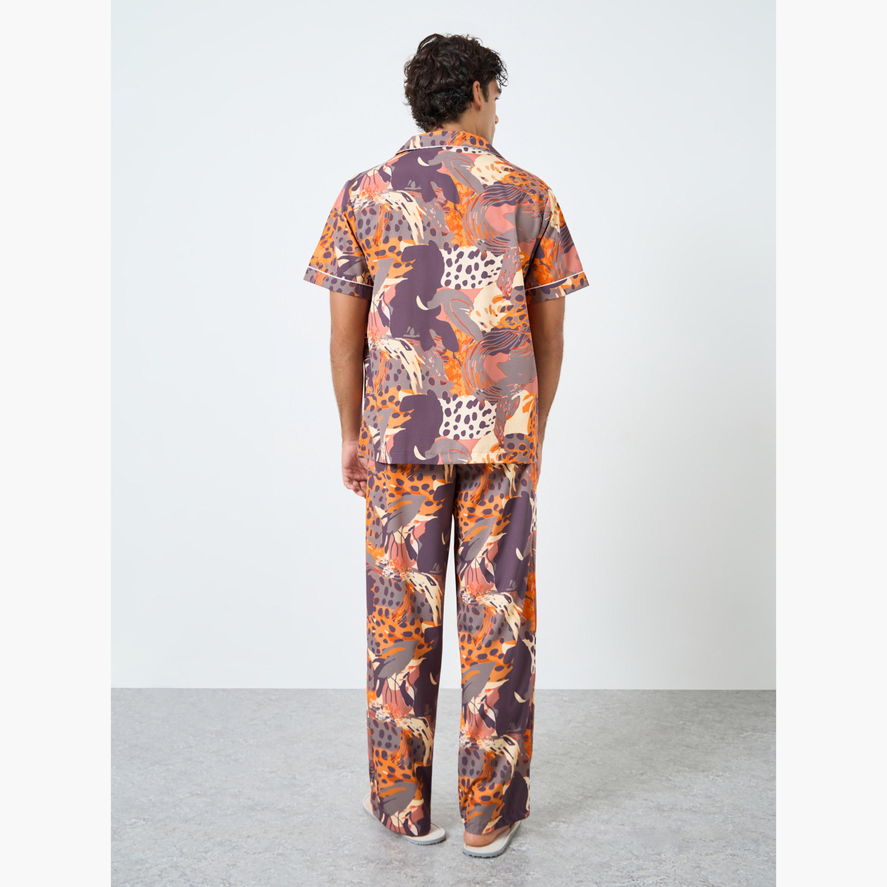 Styli Men Abstract Print Relaxed Fit  Shirt and Pyjama Set-men-clothing-nightwear-sets-image-3