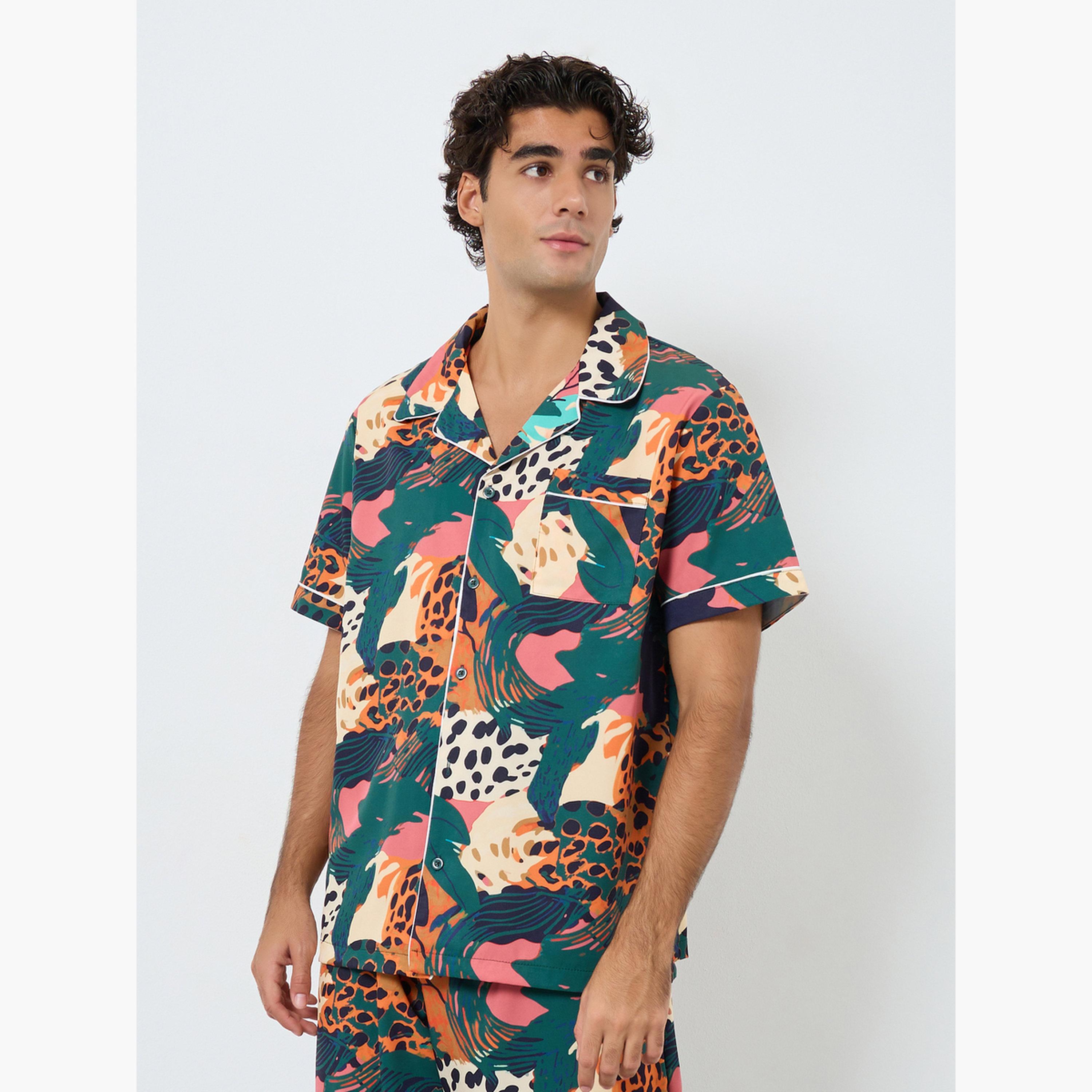 Styli Men Abstract Print Relaxed Fit  Shirt and Pyjama Set-men-clothing-nightwear-sets-image-2