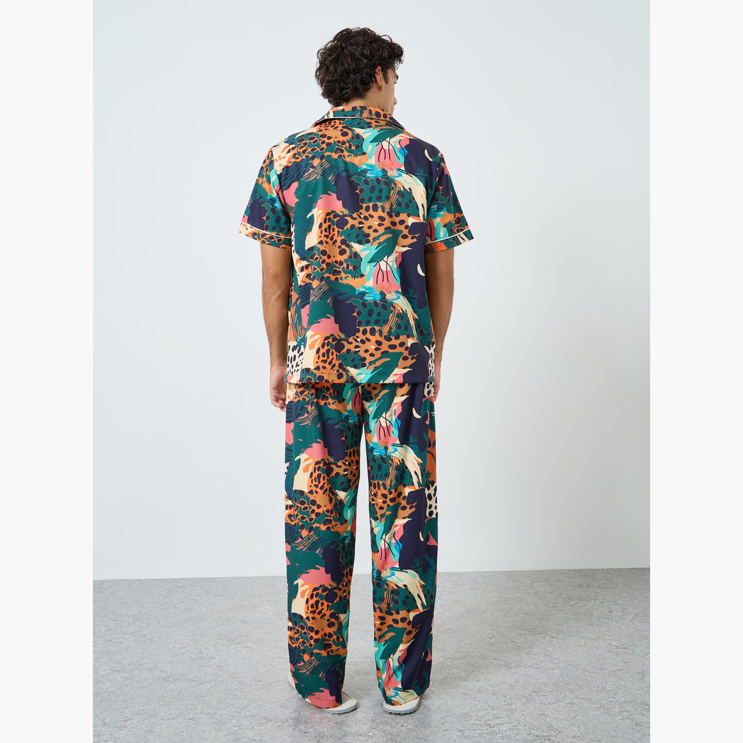 Styli Men Abstract Print Relaxed Fit  Shirt and Pyjama Set-men-clothing-nightwear-sets-image-4