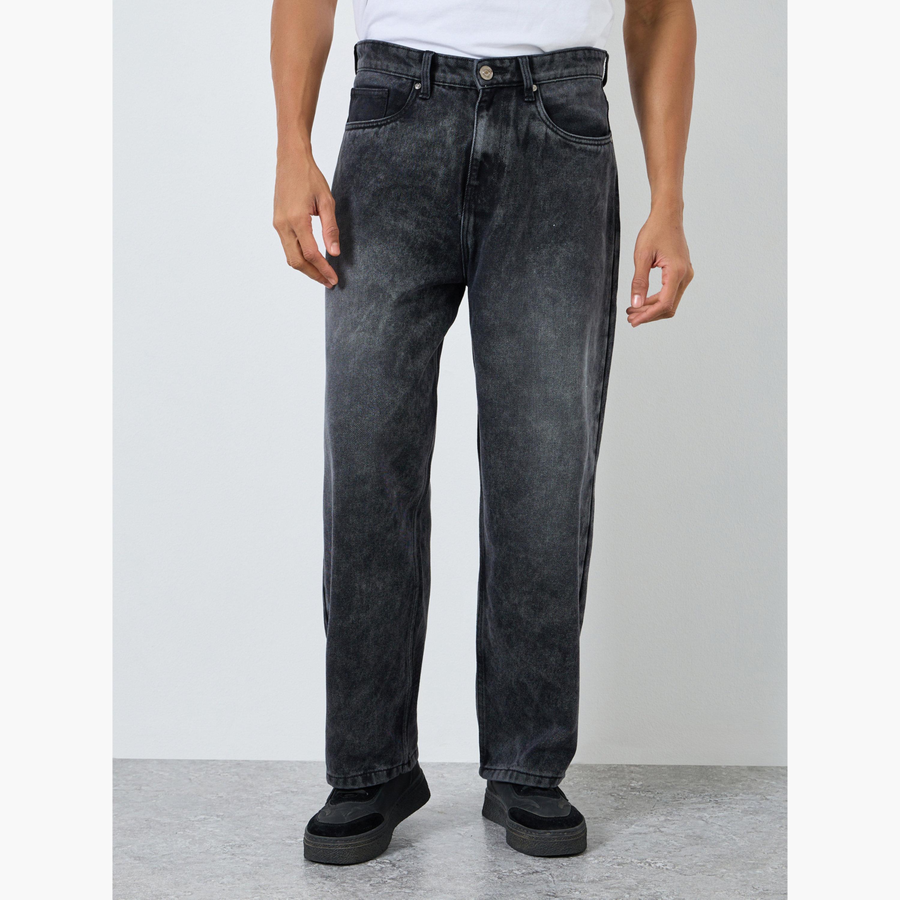 Styli Men Black Dark Wash Baggy Fit Jeans-men-clothing-bottoms-jeans-image-1