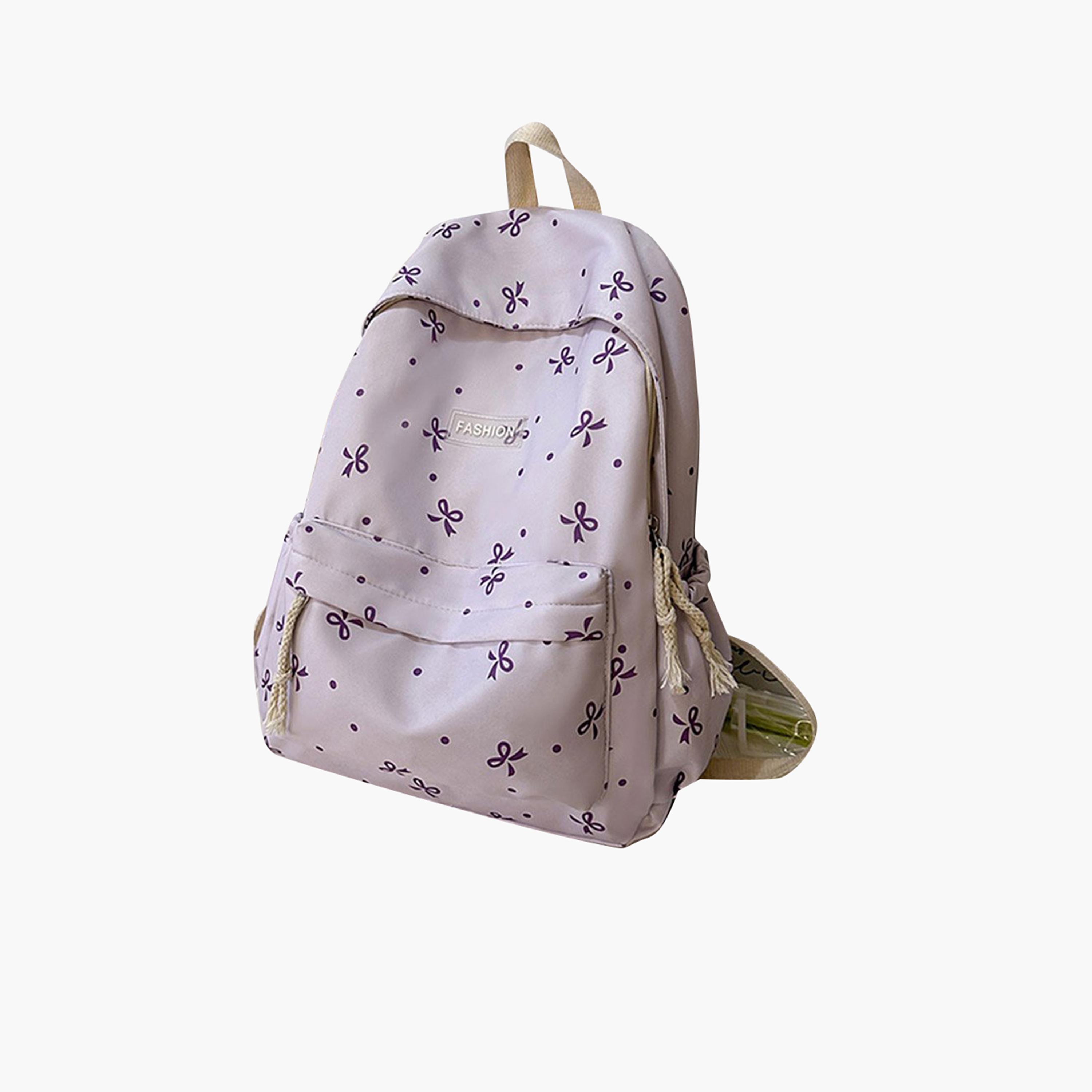Take Two Graphic Bow Print Zip Closure Backpack-women-bagsandwallets-backpacks-image-1