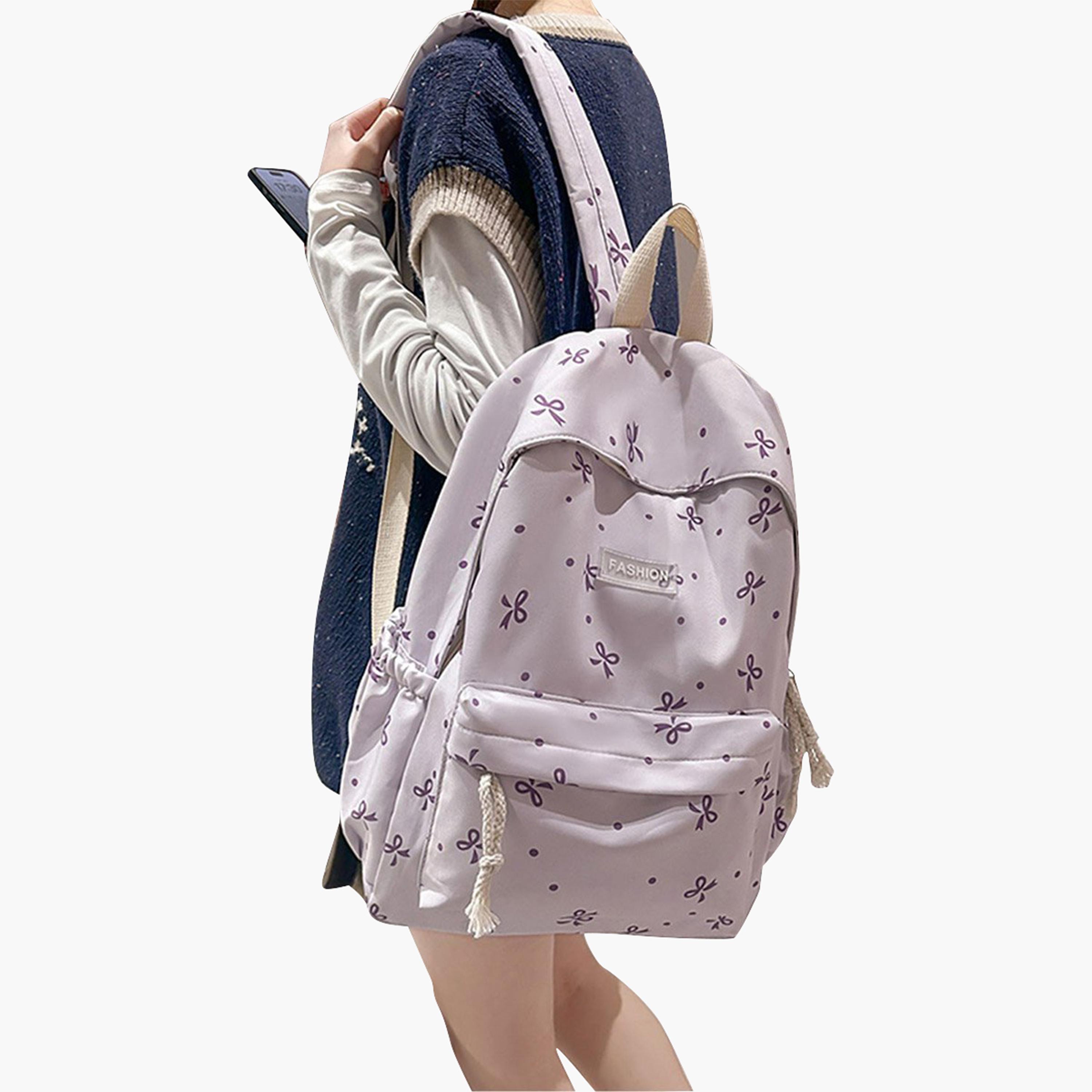 Take Two Graphic Bow Print Zip Closure Backpack-women-bagsandwallets-backpacks-image-2