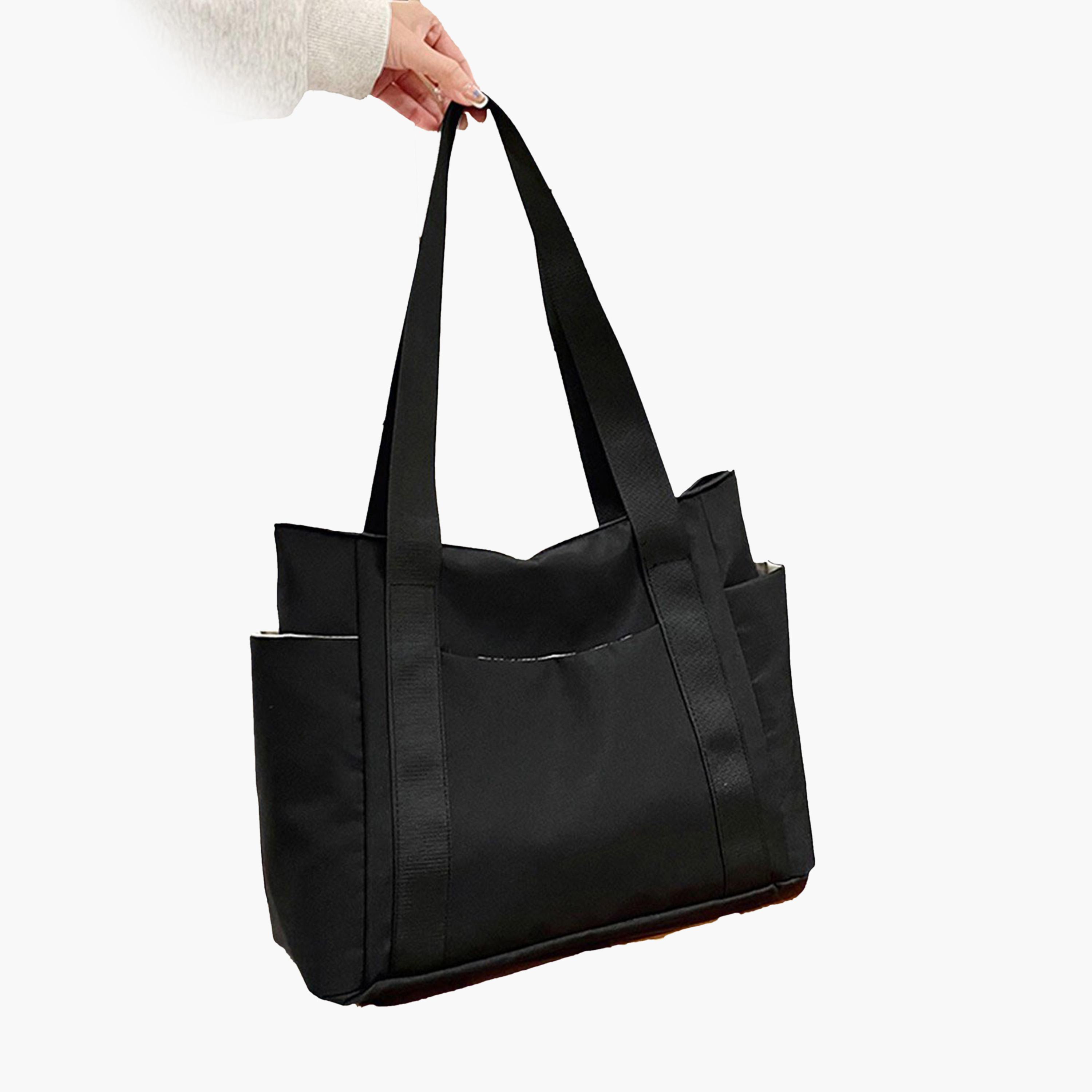 Take Two Black Solid Double Strap Tote Bag-women-bagsandwallets-handbags-image-2
