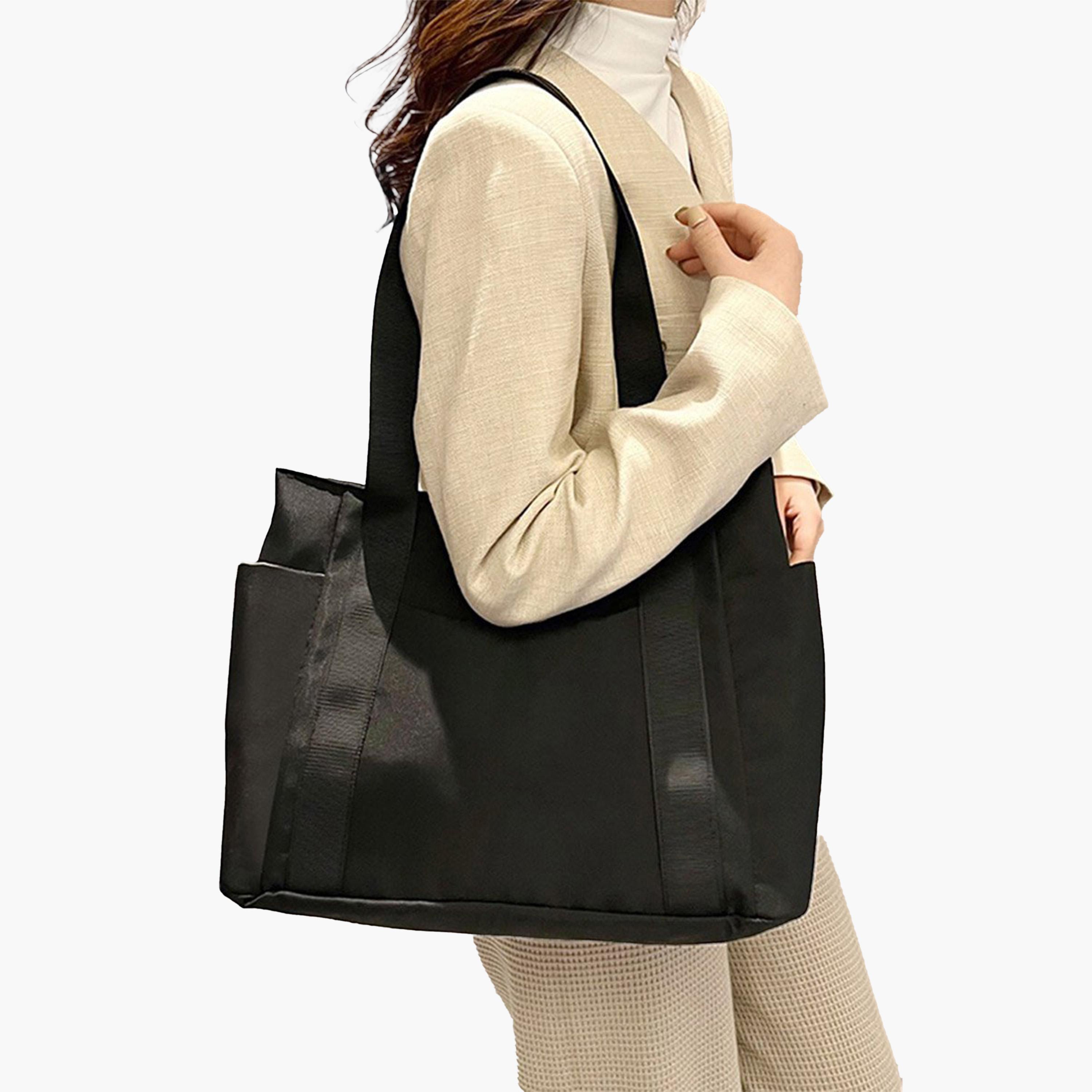 Take Two Black Solid Double Strap Tote Bag-women-bagsandwallets-handbags-image-4
