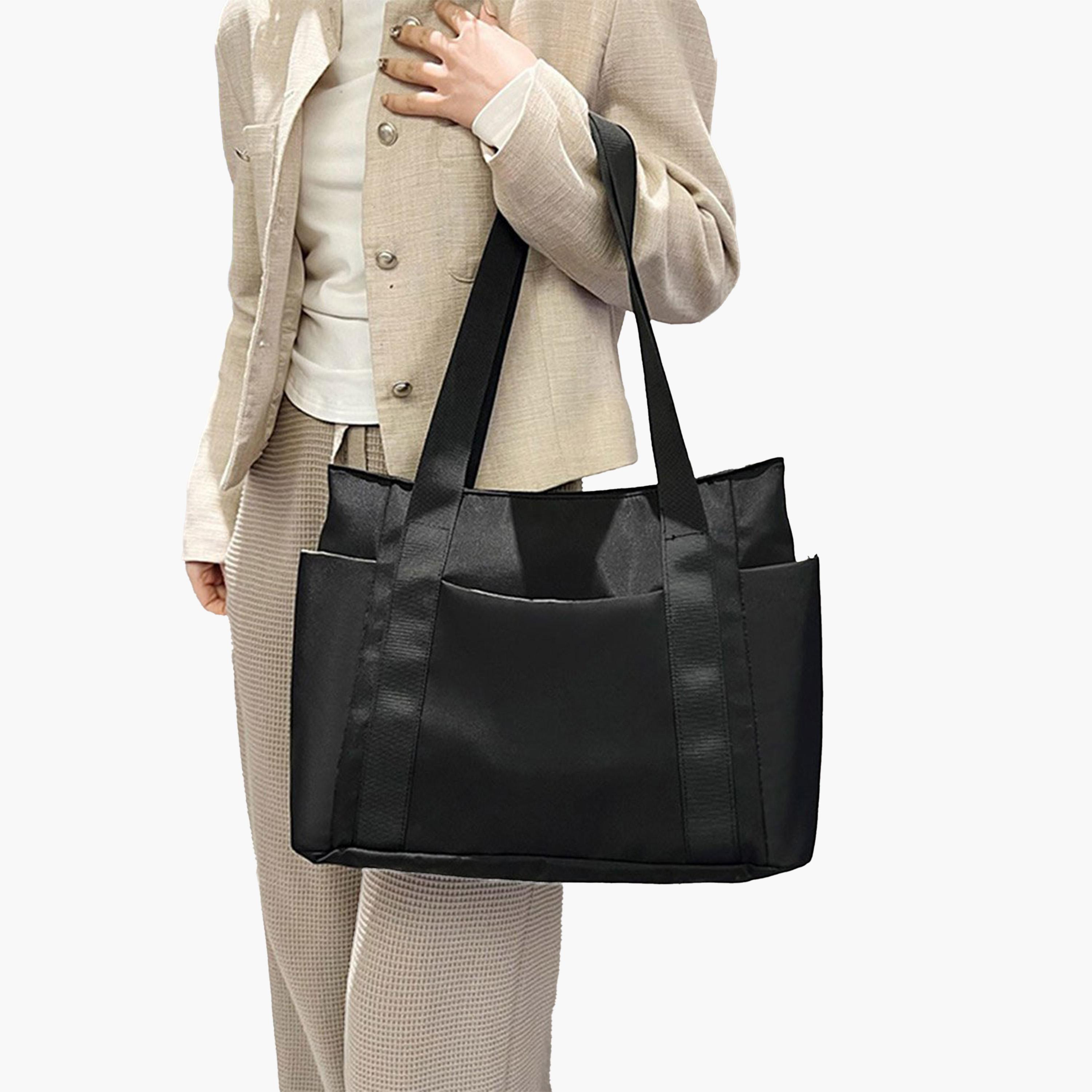 Take Two Black Solid Double Strap Tote Bag-women-bagsandwallets-handbags-image-6